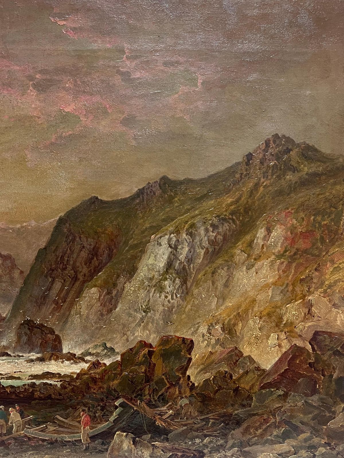 English School (19th Century)huge Victorian 1880's English Coastal Shipwreck Dramatic Seascape Signed Oil1884 photo Art