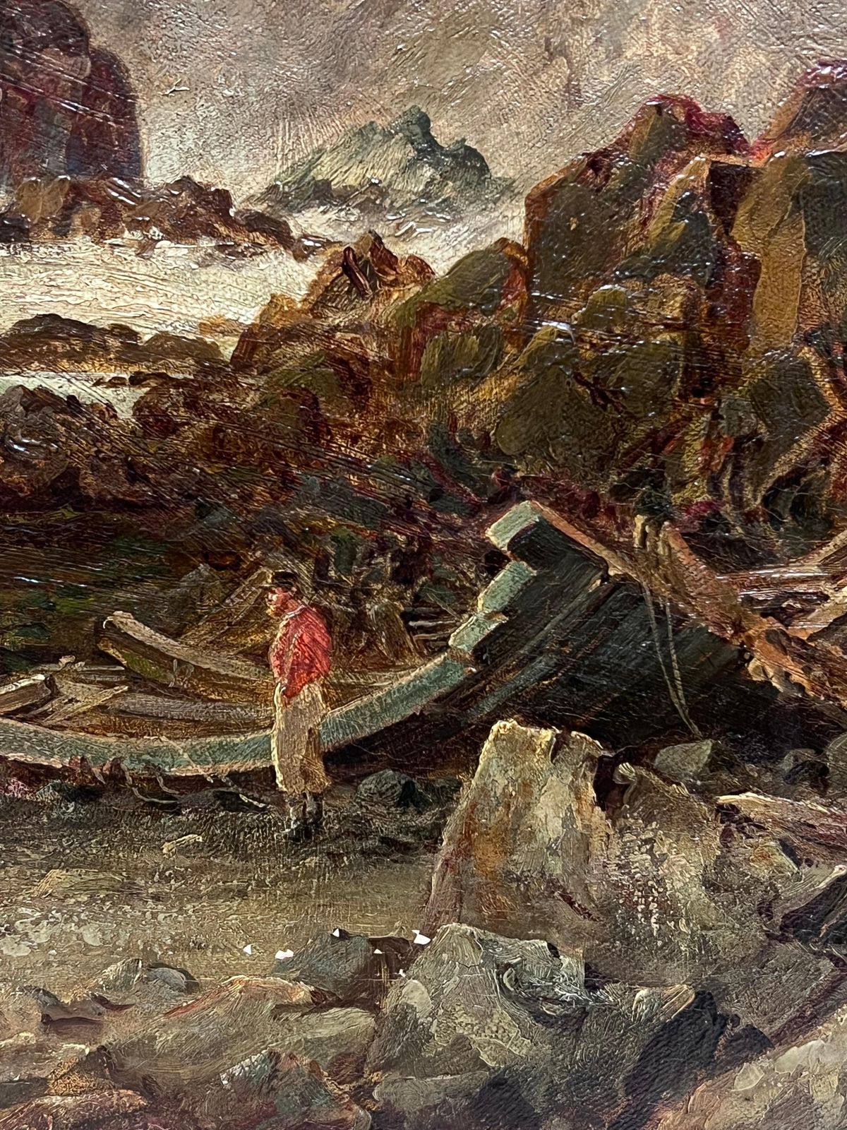 Art English School (19th Century)huge Victorian 1880's English Coastal Shipwreck Dramatic Seascape Signed Oil1884 photo