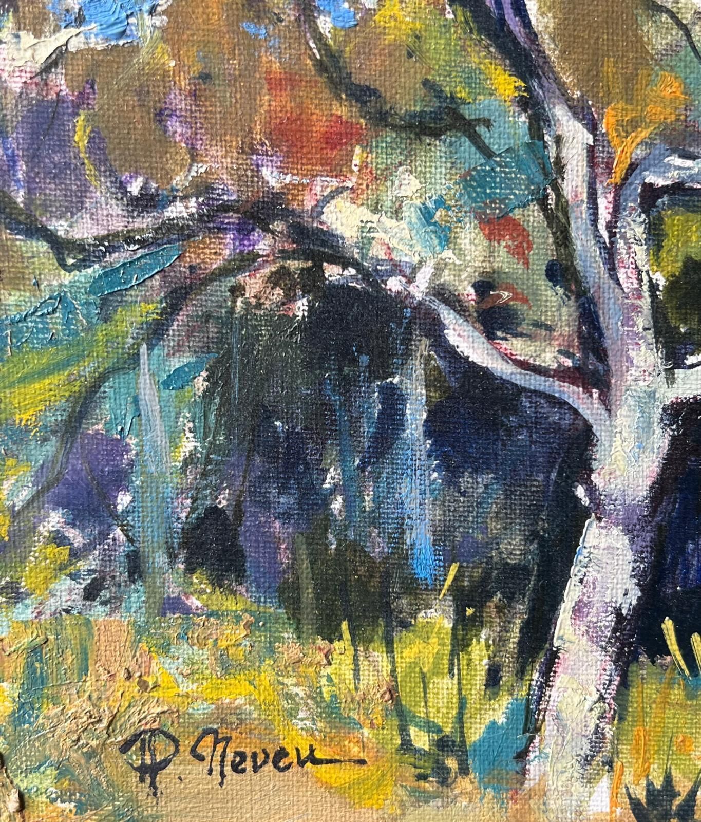 Pierre Neveubright Tree In Sunlit Meadow With Colorful Leaves And Forest French Oil Painting photo 663.0