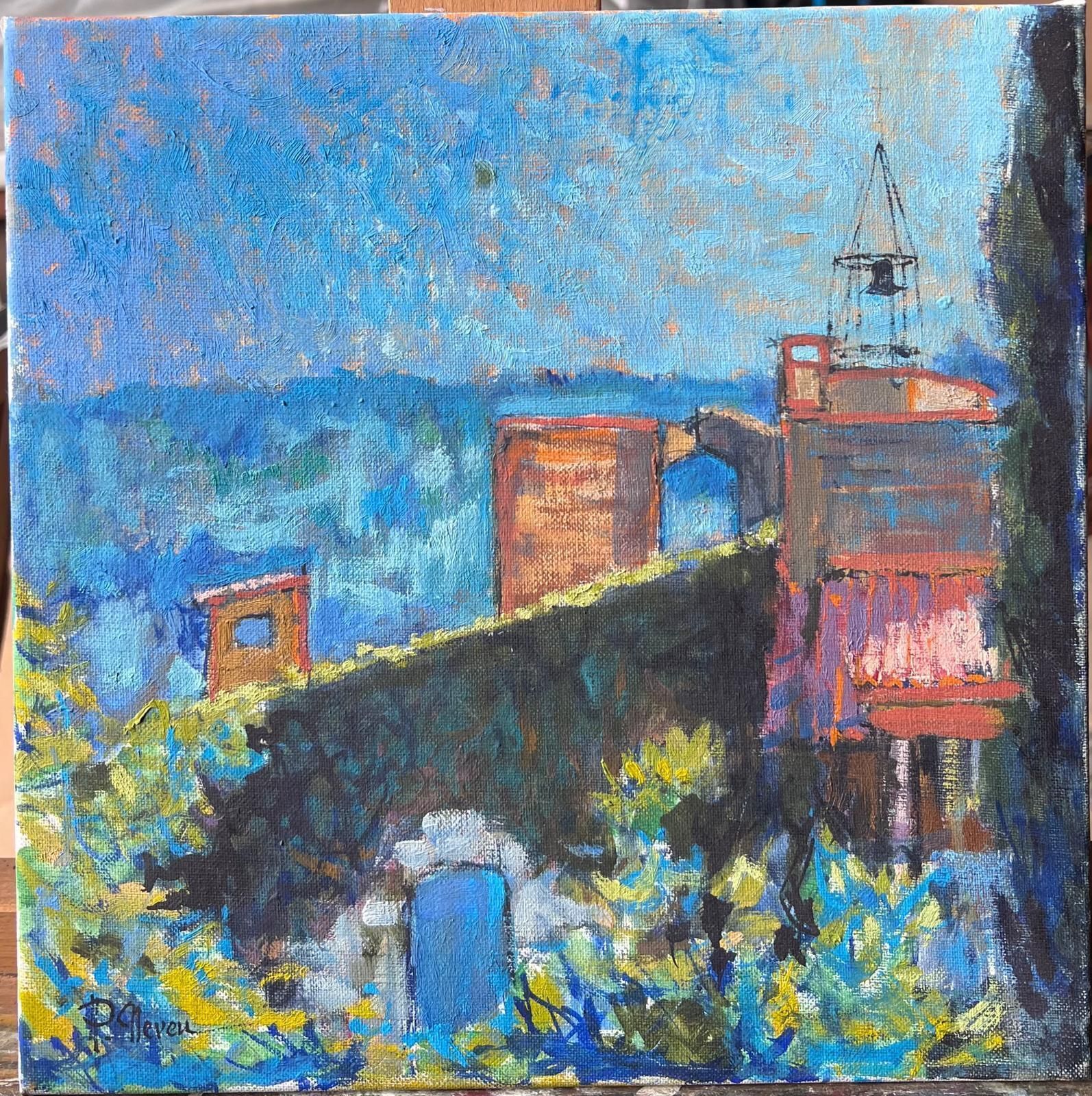 Pierre Neveusunny Rooftop View With Stone Arch And Blue Sky Above A Town French Oil Painting photo furniture
