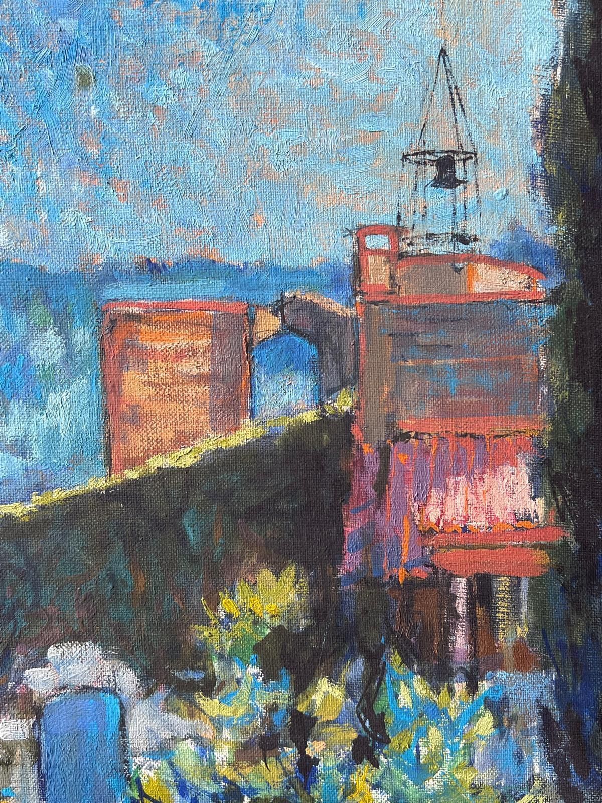 Pierre Neveusunny Rooftop View With Stone Arch And Blue Sky Above A Town French Oil Painting photo buy