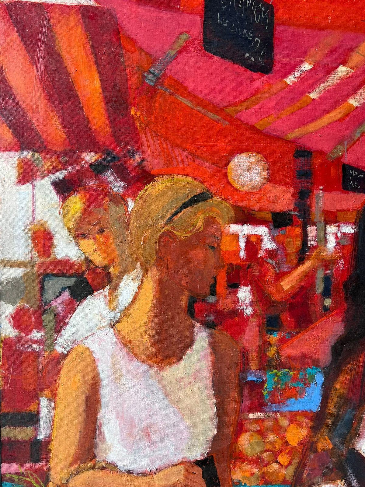 Pierre Neveuwomen Strolling Through Bright Red Market Stalls Filled With Produce French Oil photo buy