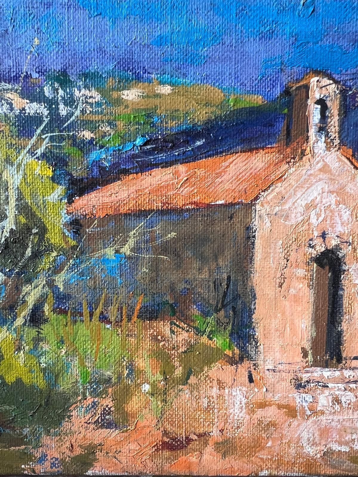 Pierre Neveua Stone Chapel And Outbuildings In Sunlit Mountain Landscape French Oil Painting photo 505.0