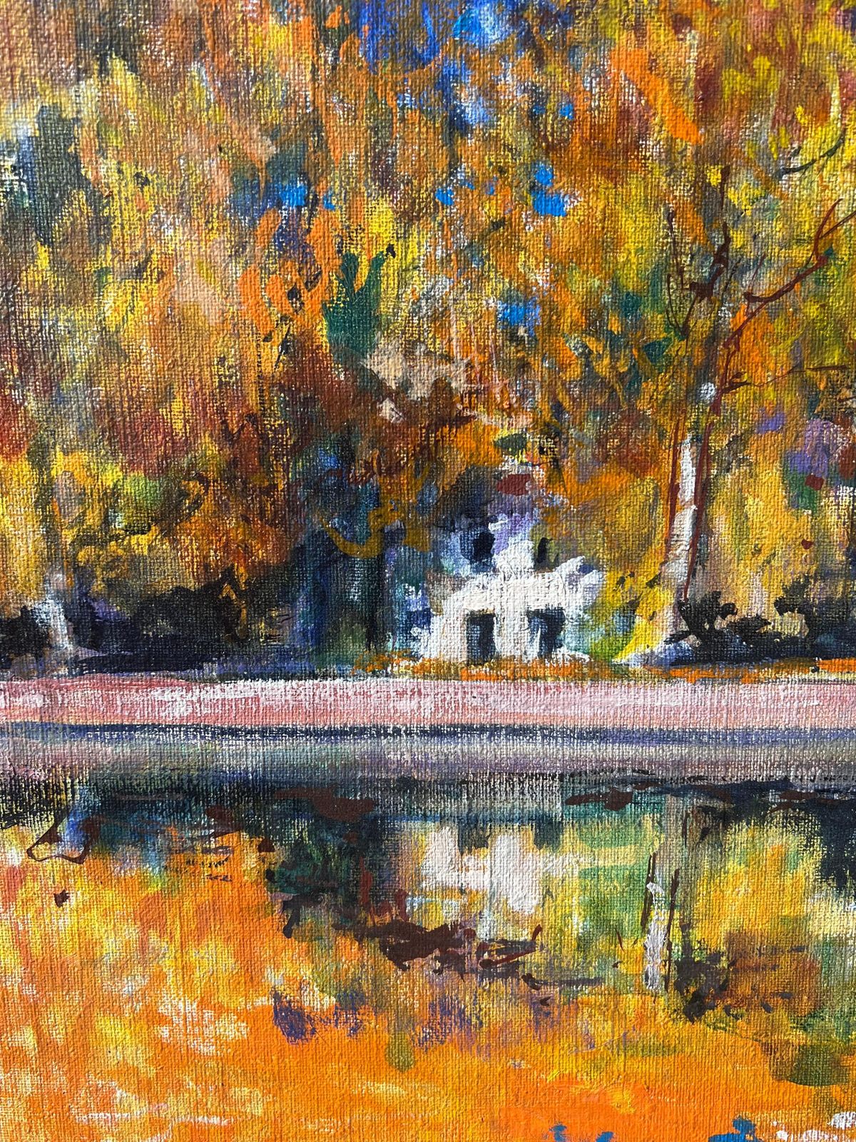 Pierre Neveuautumn Riverside View With Trees And Homes Beside Calm Water French Oil Painting photo Art