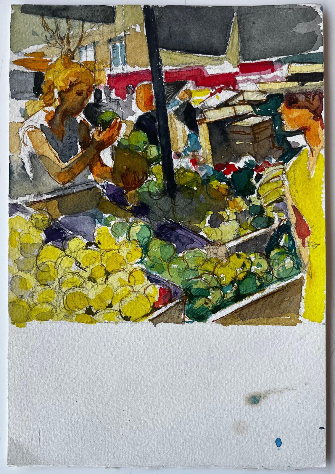 Pierre Neveumarket Stall Fruits Shoppers And Mediterranean Street Scene Watercolor photo furniture