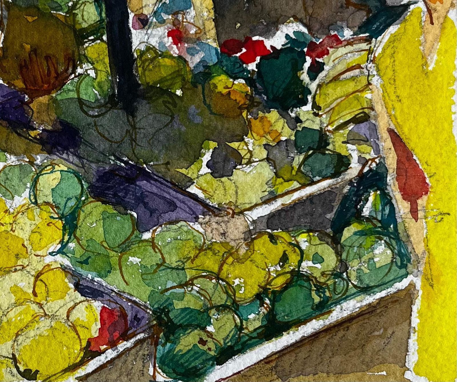 Pierre Neveumarket Stall Fruits Shoppers And Mediterranean Street Scene Watercolor photo 438.0
