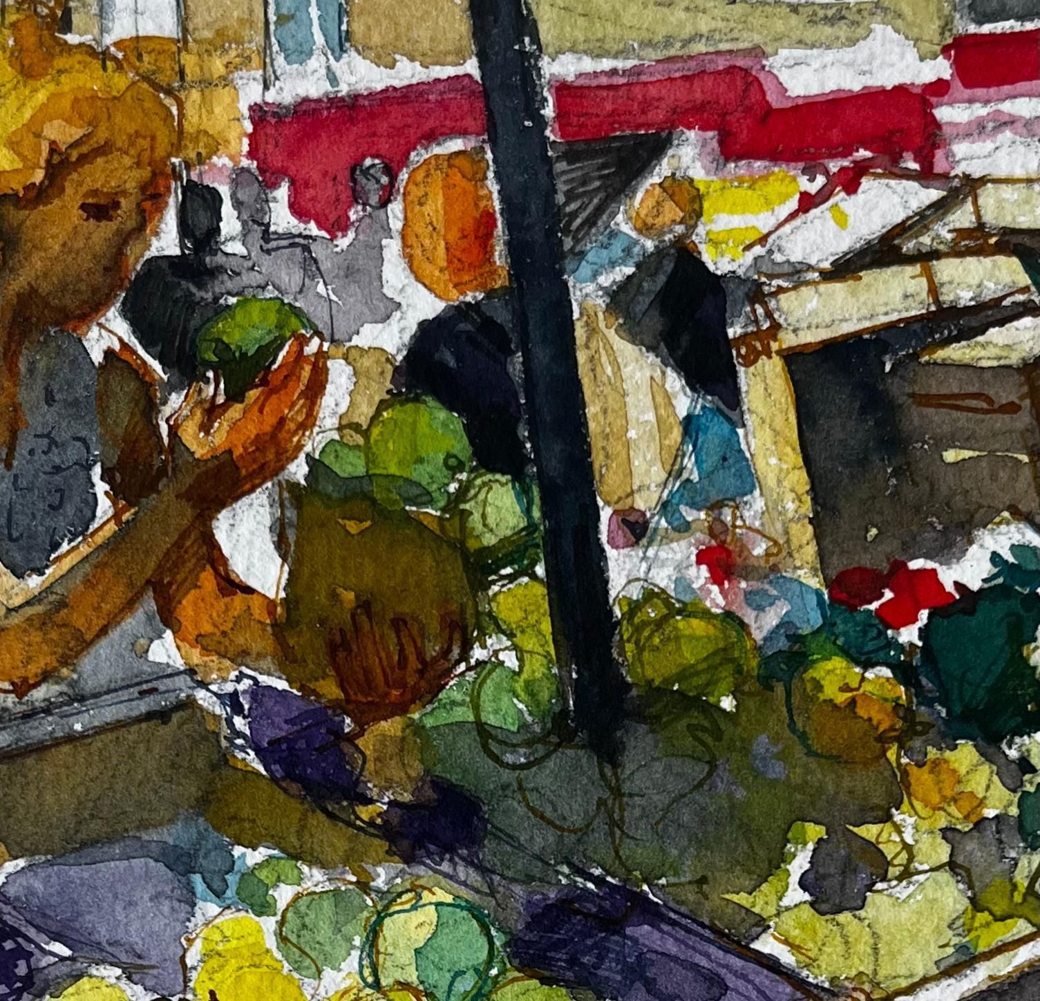 Pierre Neveumarket Stall Fruits Shoppers And Mediterranean Street Scene Watercolor photo buy