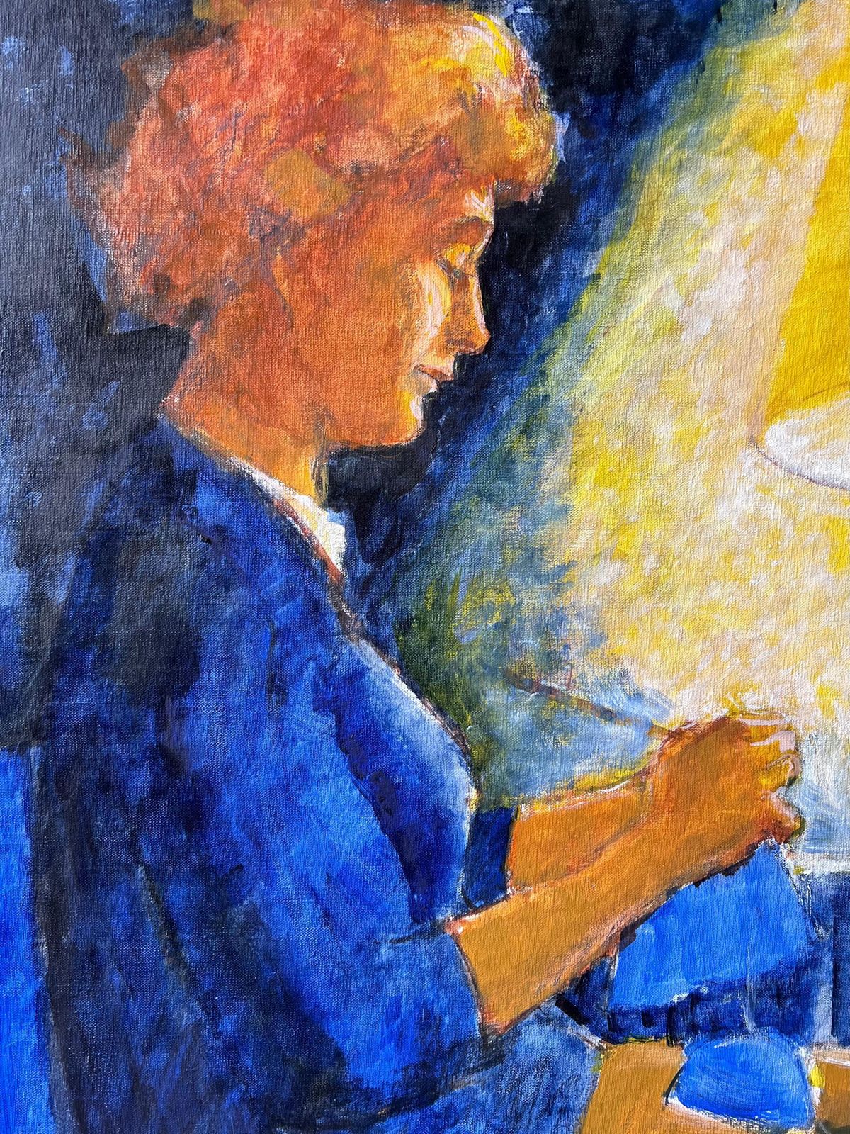 Pierre Neveuwoman Sewing Beside Warm Lamp In Softlit Calm Interior Scene French Oil Painting photo for sale