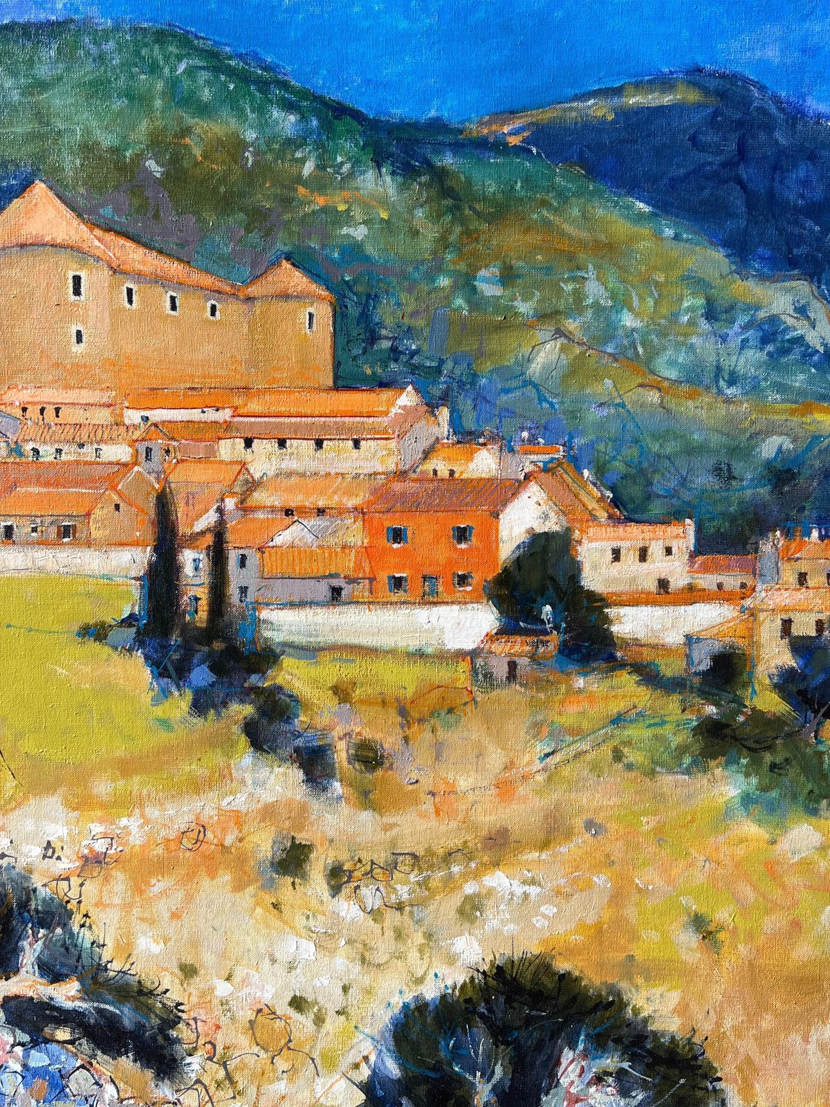 Pierre Neveua Hilltop Fortress Above Orange Roof Village In Sunlit Hills French Oil Painting photo vinterior