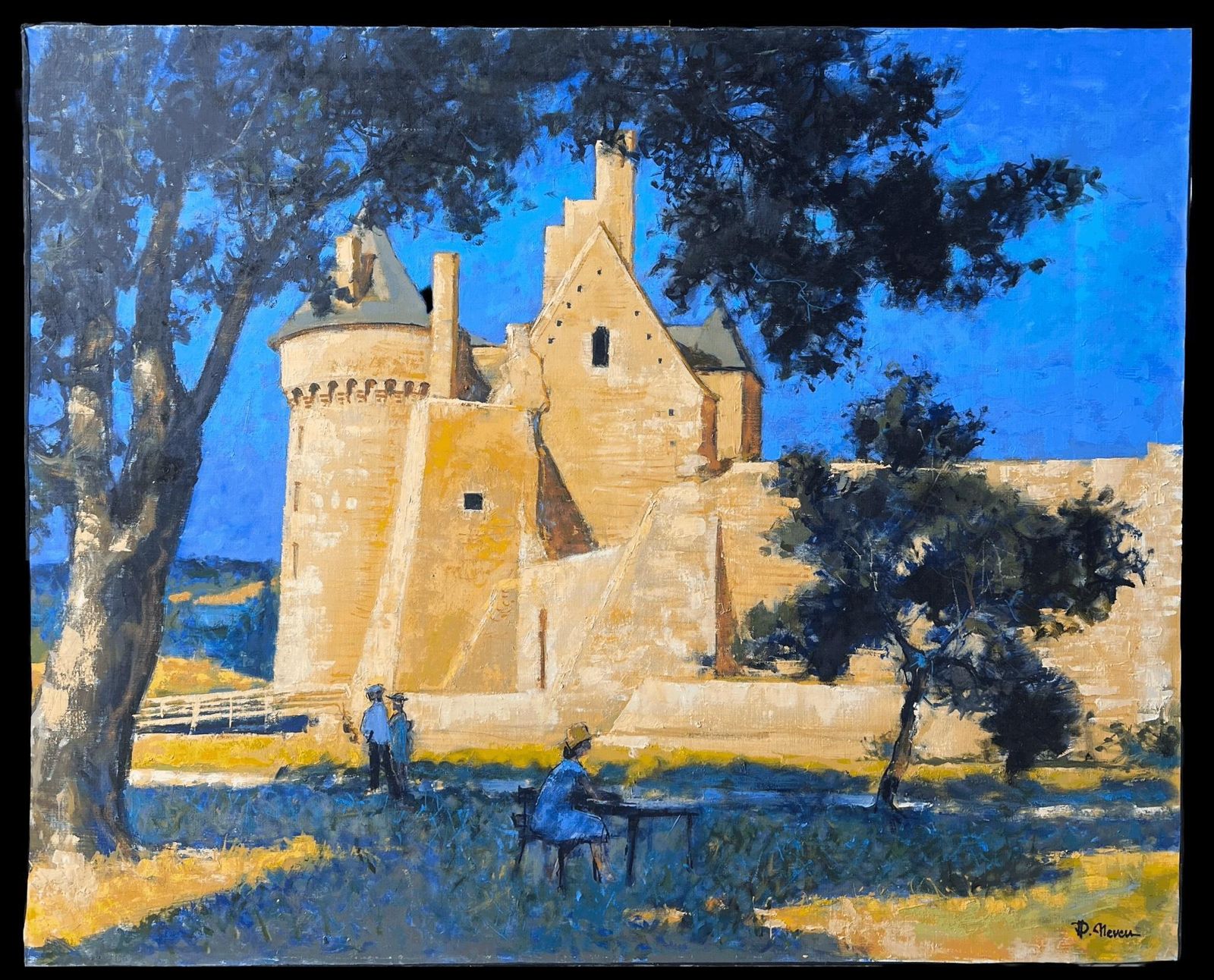 Pierre Neveuchateau De Suscinio Sunlit Castle With Artists Under Trees A French Oil Painting photo furniture
