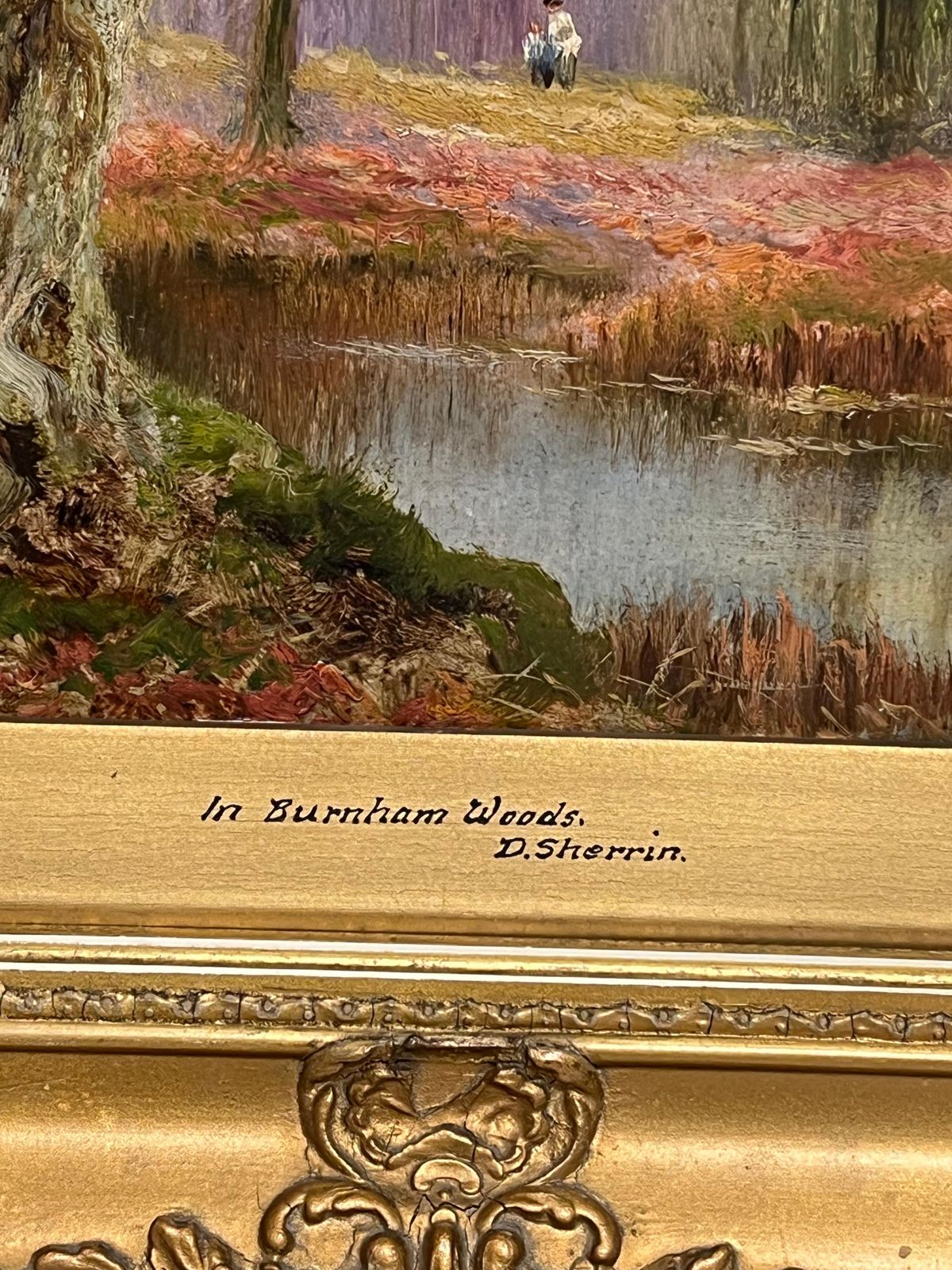 Daniel Sherrinburnham Woods Antique English Oil Painting Figures In Autumn Woodland Glade photo buy