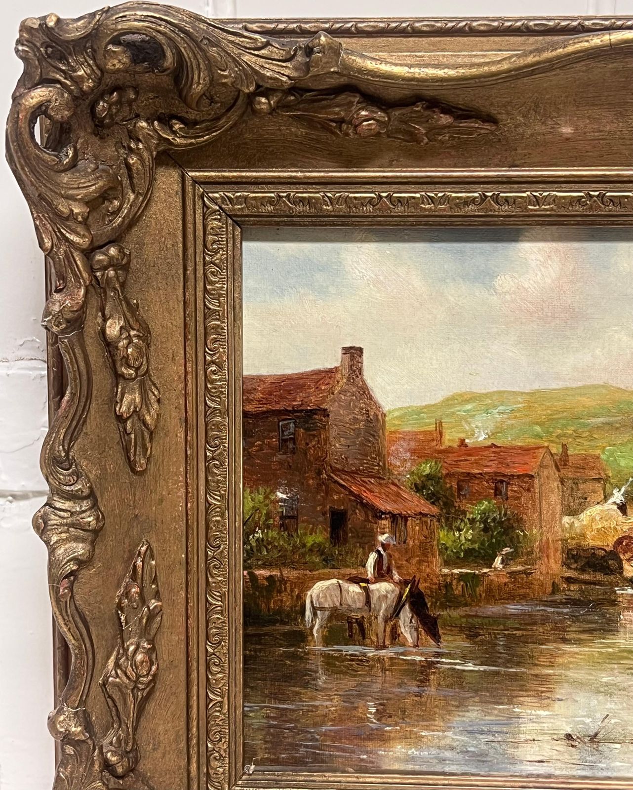 English School (19th Century)antique English Oil Painting Figures Loading The Hay Cart Beside The River photo buy