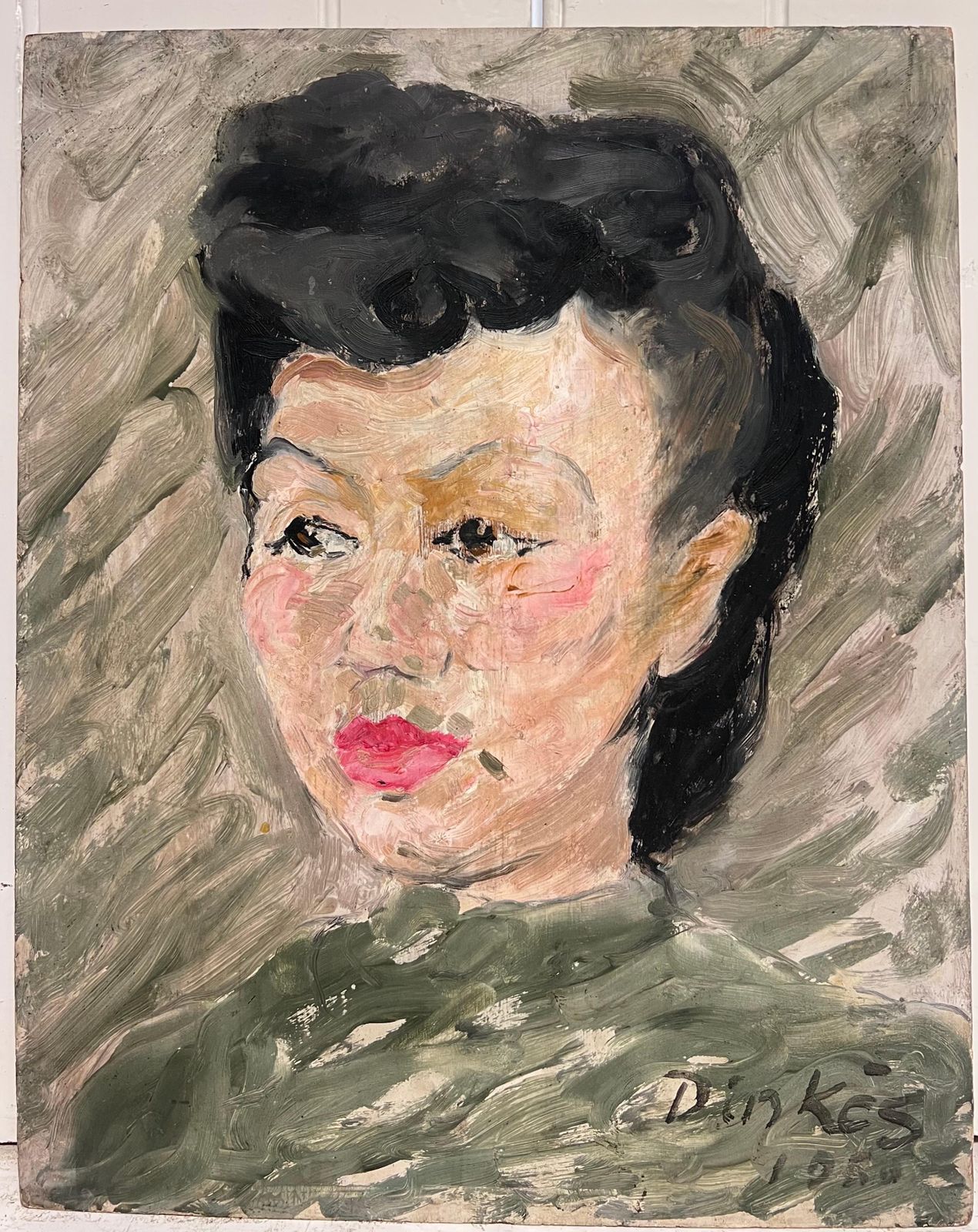 Suzanne Dinkesfrench Mid Century Painting Signed Oil Painting Portrait Of A Woman1950's photo furniture