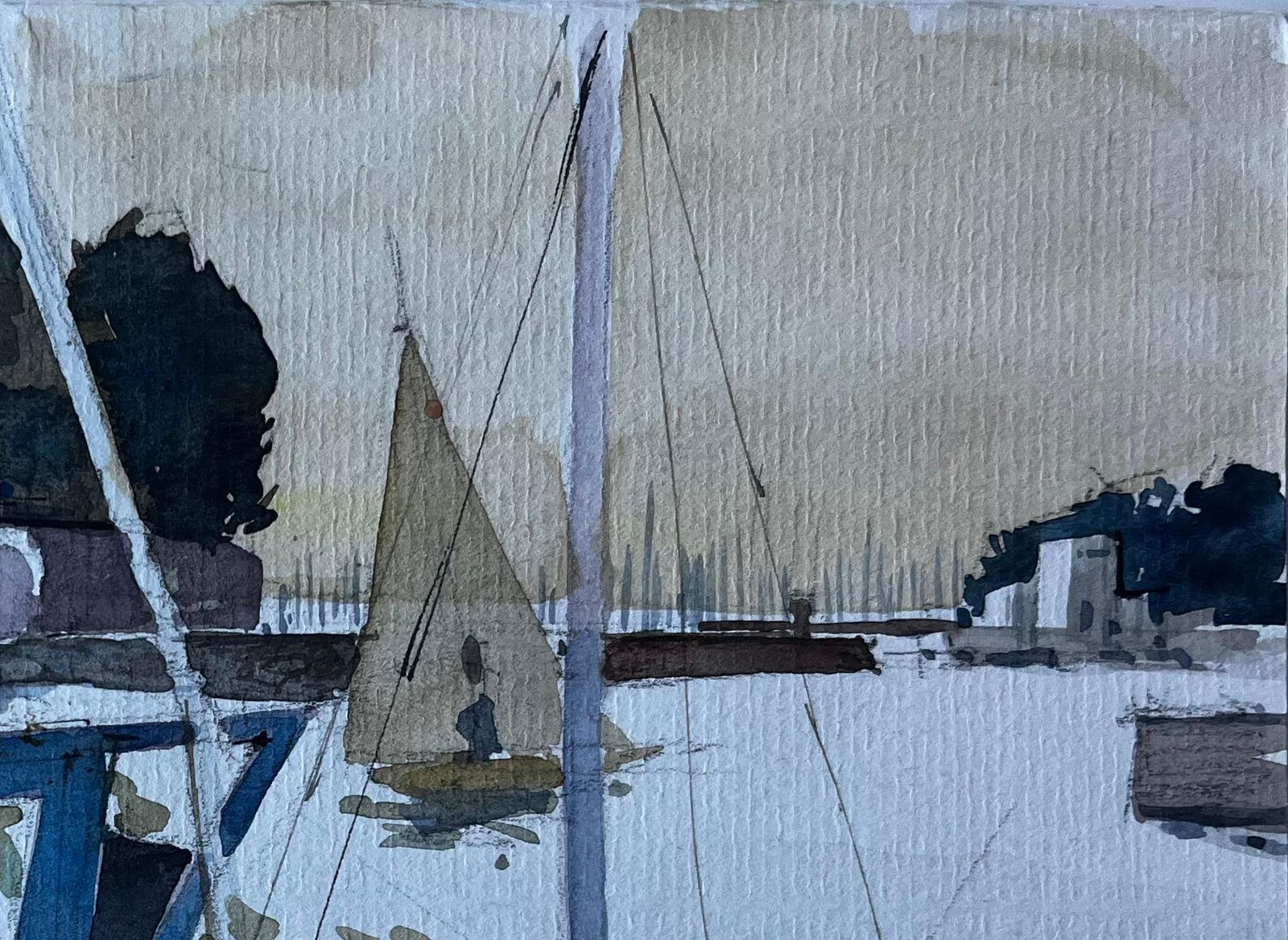 Pierre Neveublue Fishing Boat In Brittany Harbour French Watercolour By Pierre Neveu photo vinterior