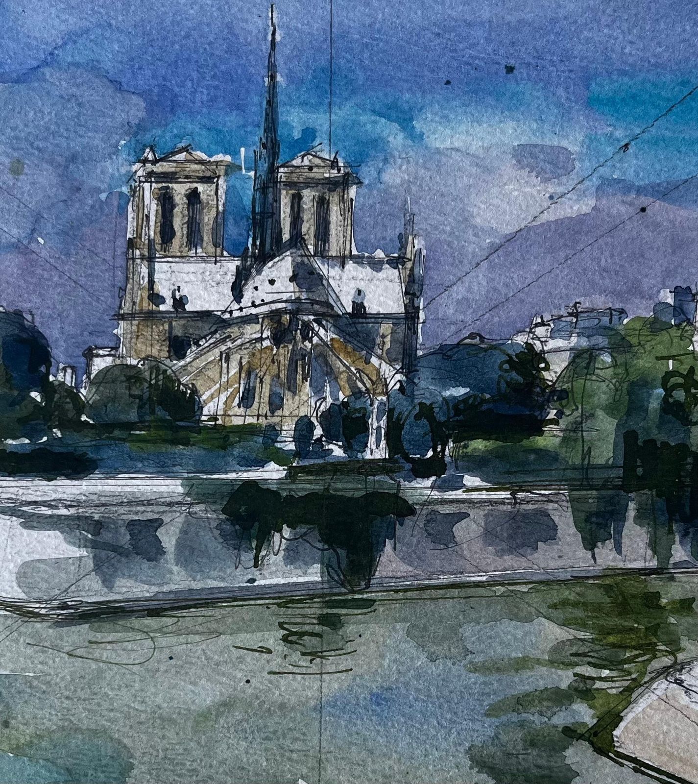 Pierre Neveunotre Dame Cathedral Paris River Seine French Watercolour Cityscape photo buy