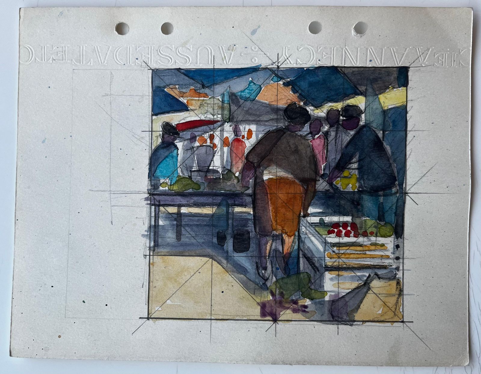 Pierre Neveufrench Market Scene Geometric Watercolour Study By Pierre Neveu photo furniture