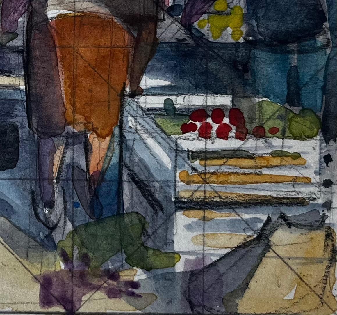 Pierre Neveufrench Market Scene Geometric Watercolour Study By Pierre Neveu photo 427.0