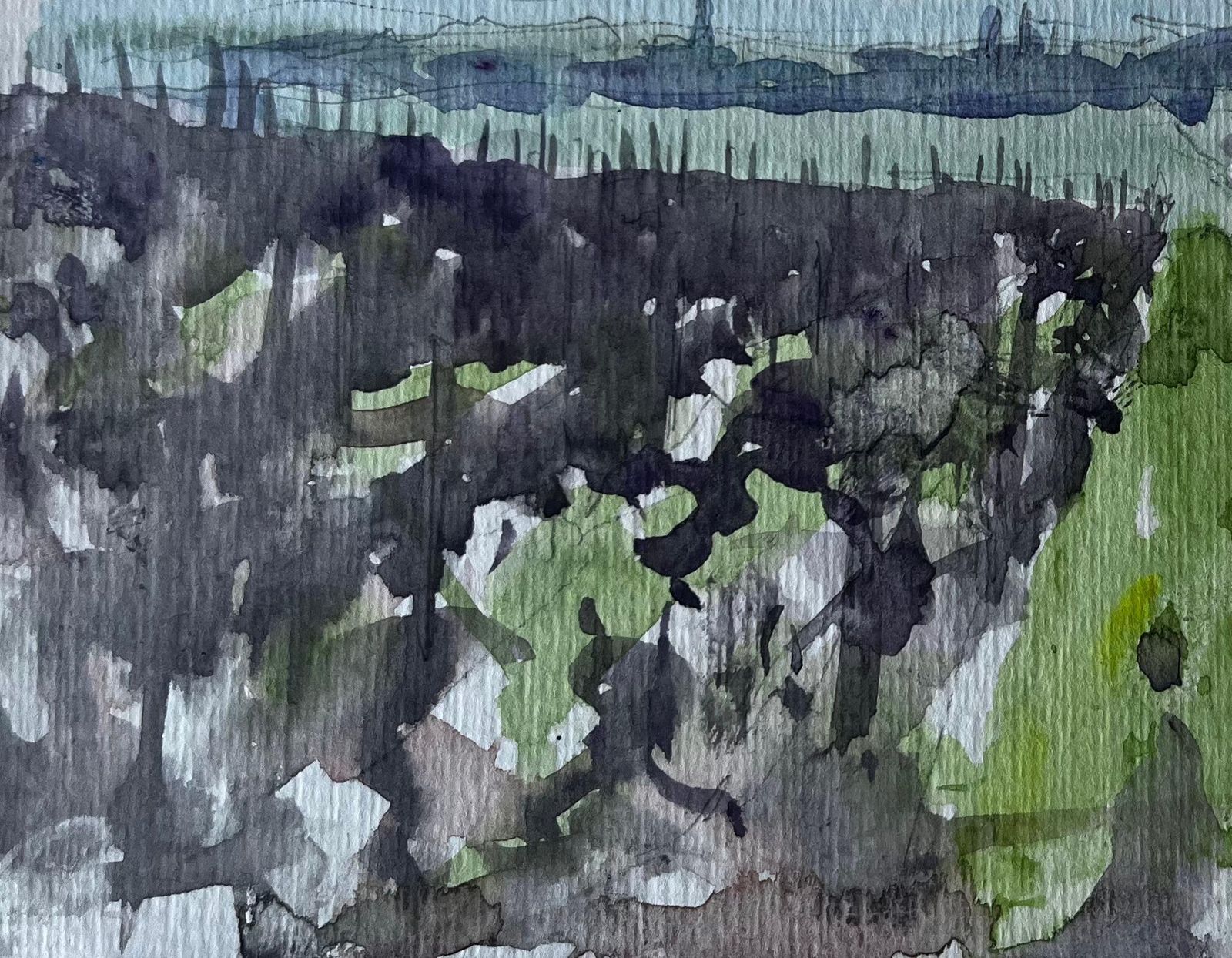 Pierre Neveuexpansive French Countryside With Distant Horizon Watercolour By Pierre Neveu photo for sale