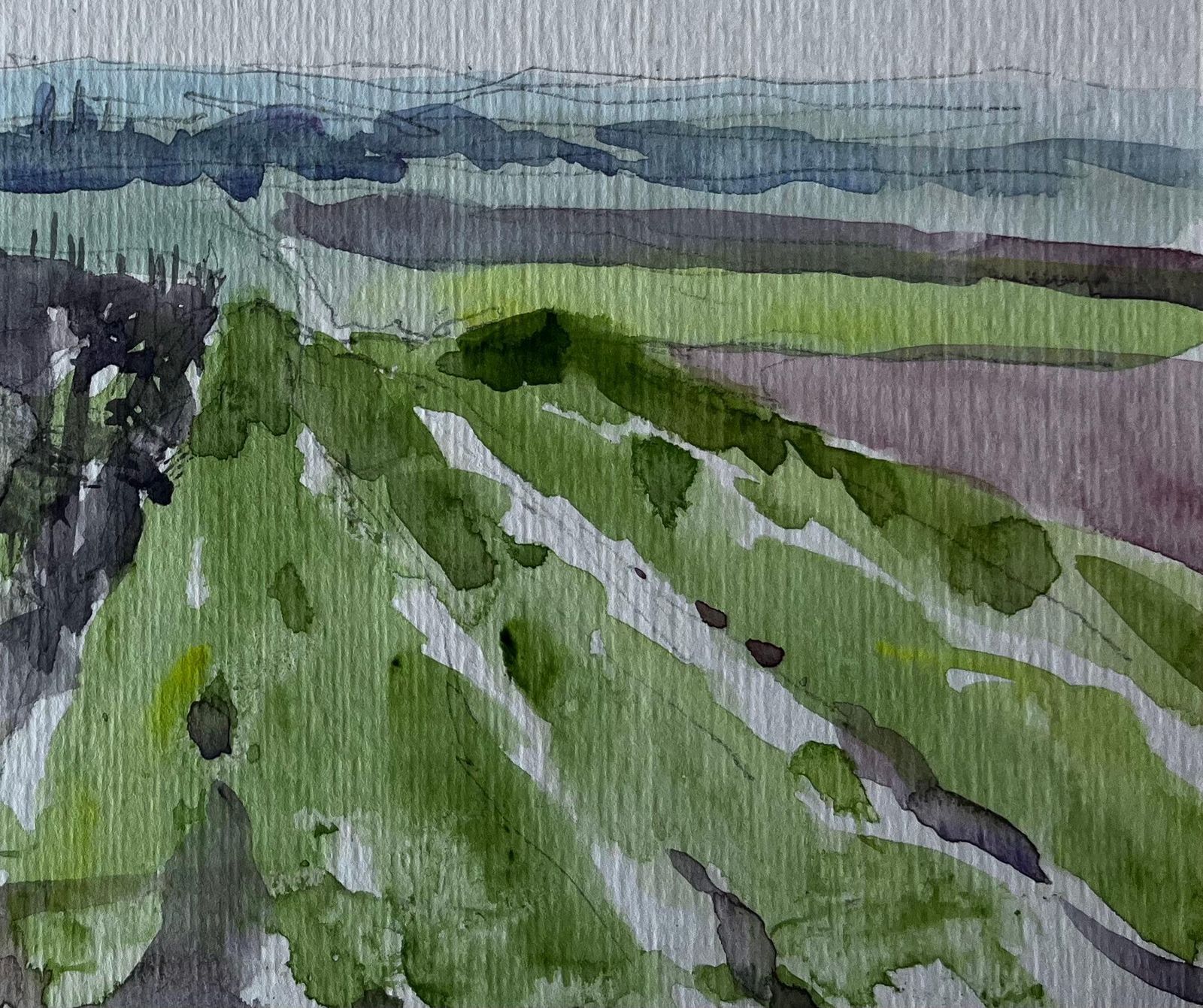 Pierre Neveuexpansive French Countryside With Distant Horizon Watercolour By Pierre Neveu photo vinterior