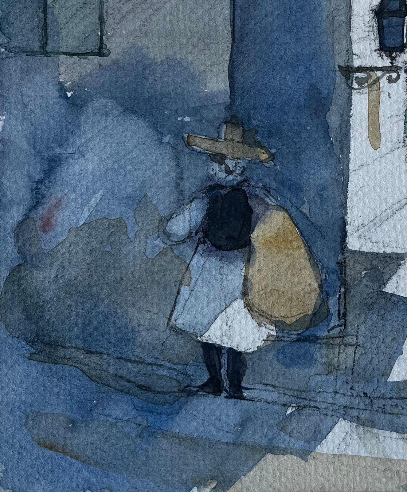 Pierre Neveusunlit Street With Figure French Modernist Watercolour By Pierre Neveu photo vinterior