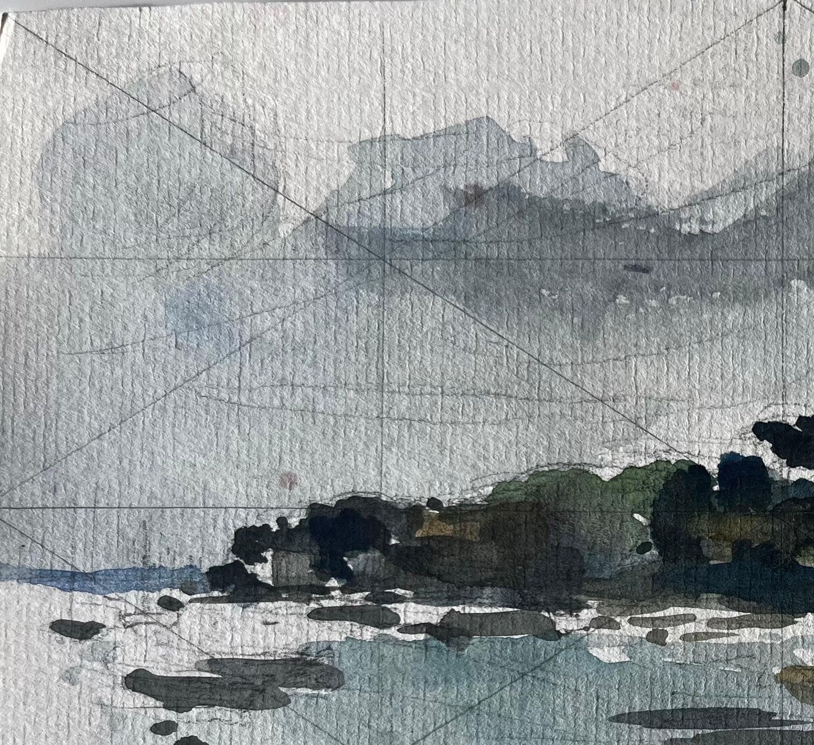 Pierre Neveufrench Château By The Water Atmospheric Study Watercolour By Pierre Neveu photo vinterior