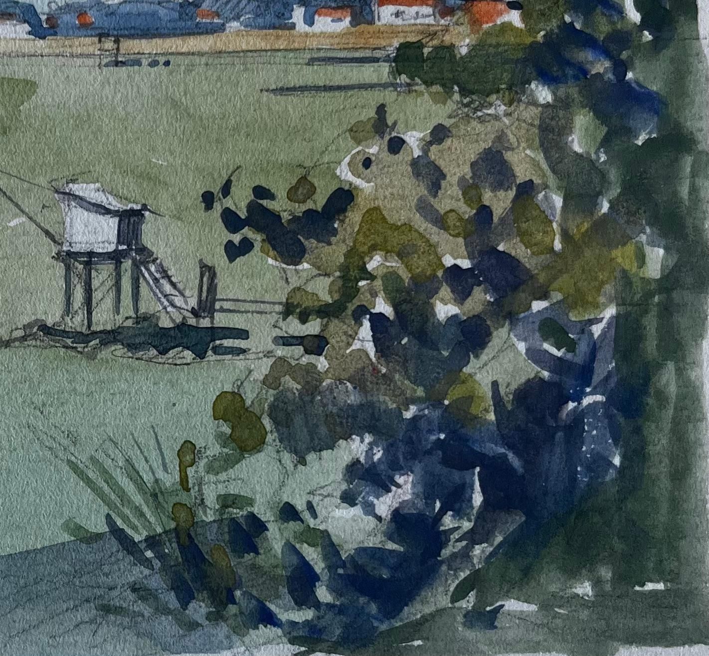Pierre Neveule Pontreau French Coastal Fishing Huts Watercolour Maritime Scene photo 505.0