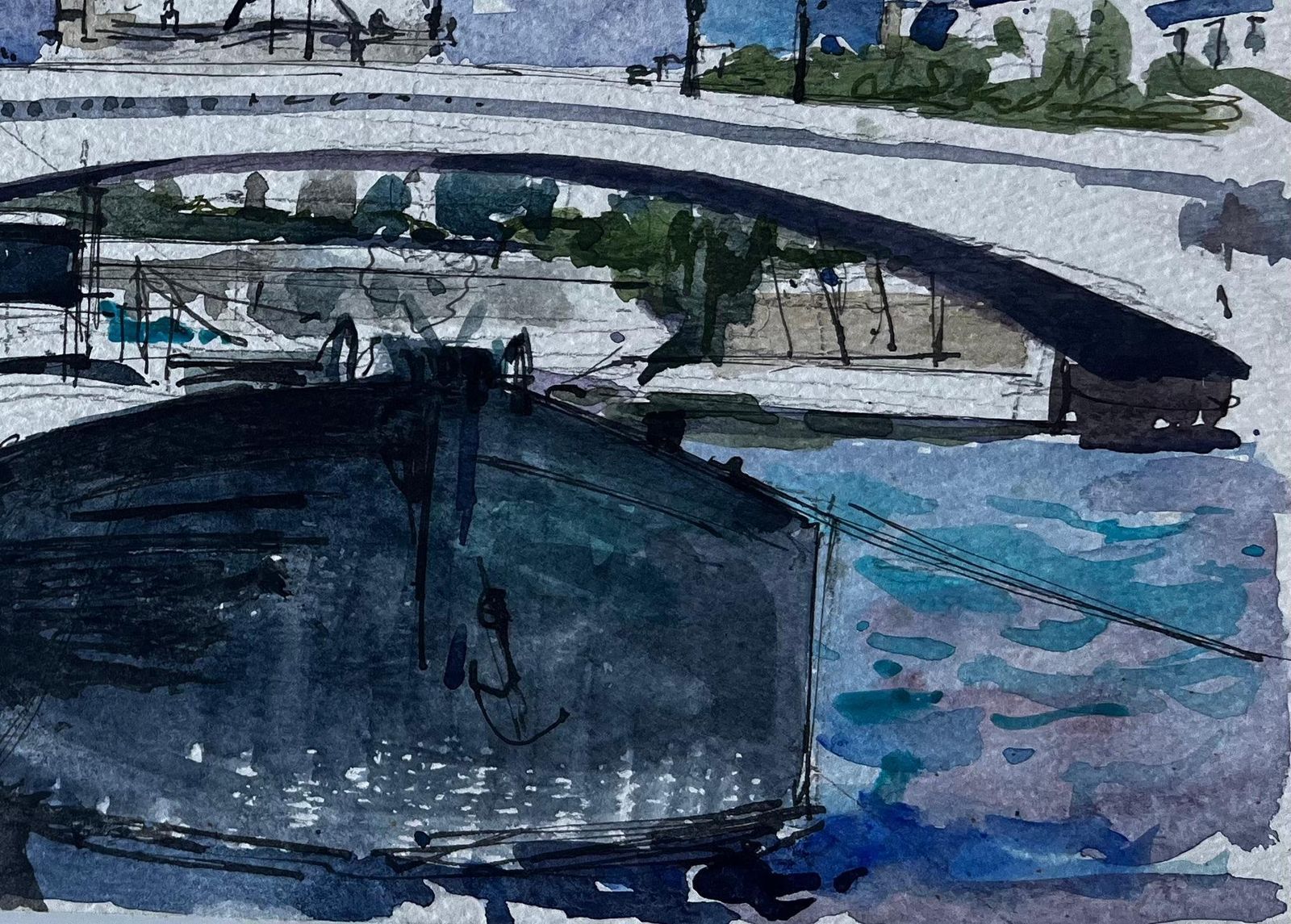 Pierre Neveunotre Dame Cathedral Paris River Seine Boats French Watercolour By Pierre Neveu photo 602.0