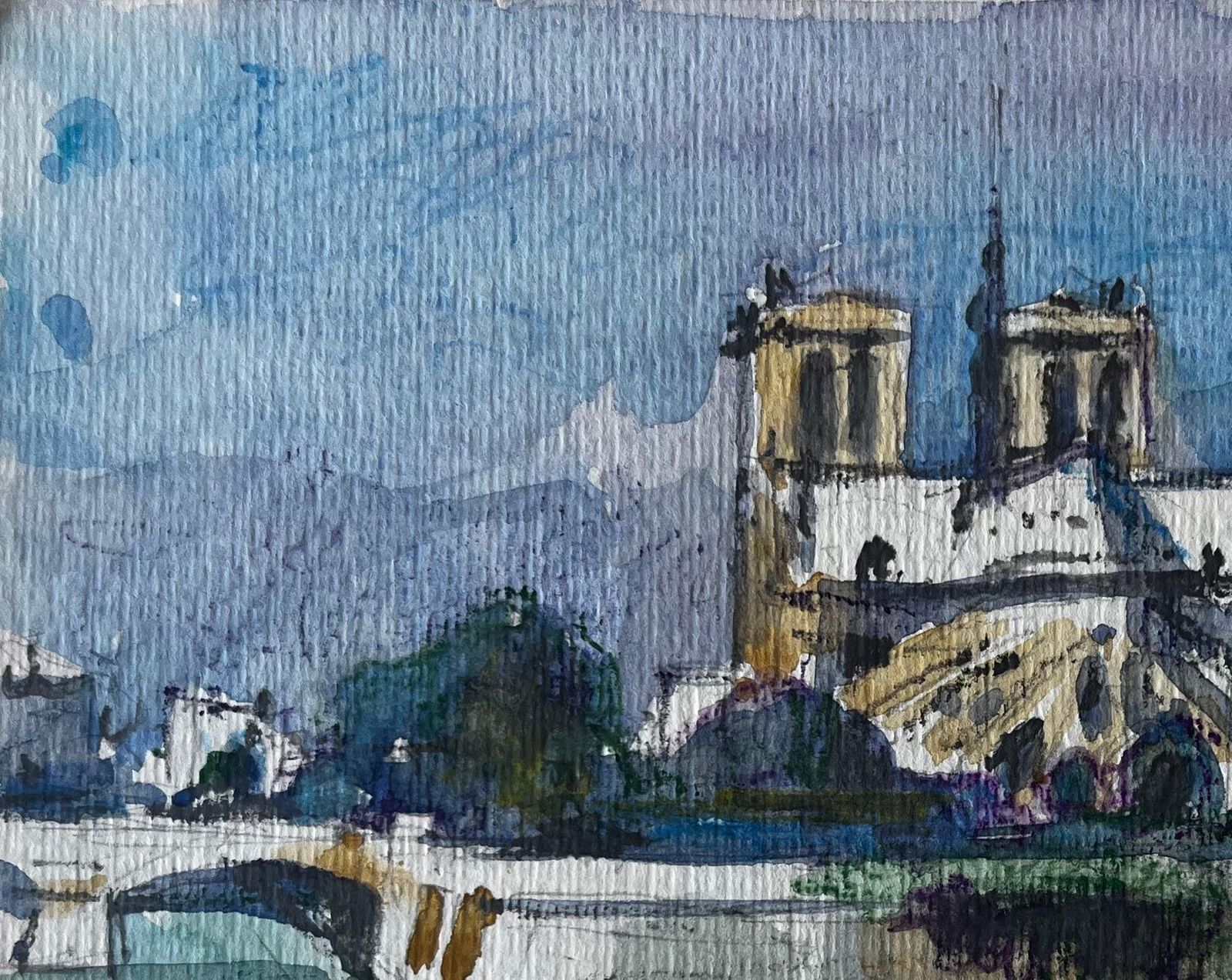 Pierre Neveunotre Dame Cathedral Paris River Seine French Watercolour Cityscape photo Art