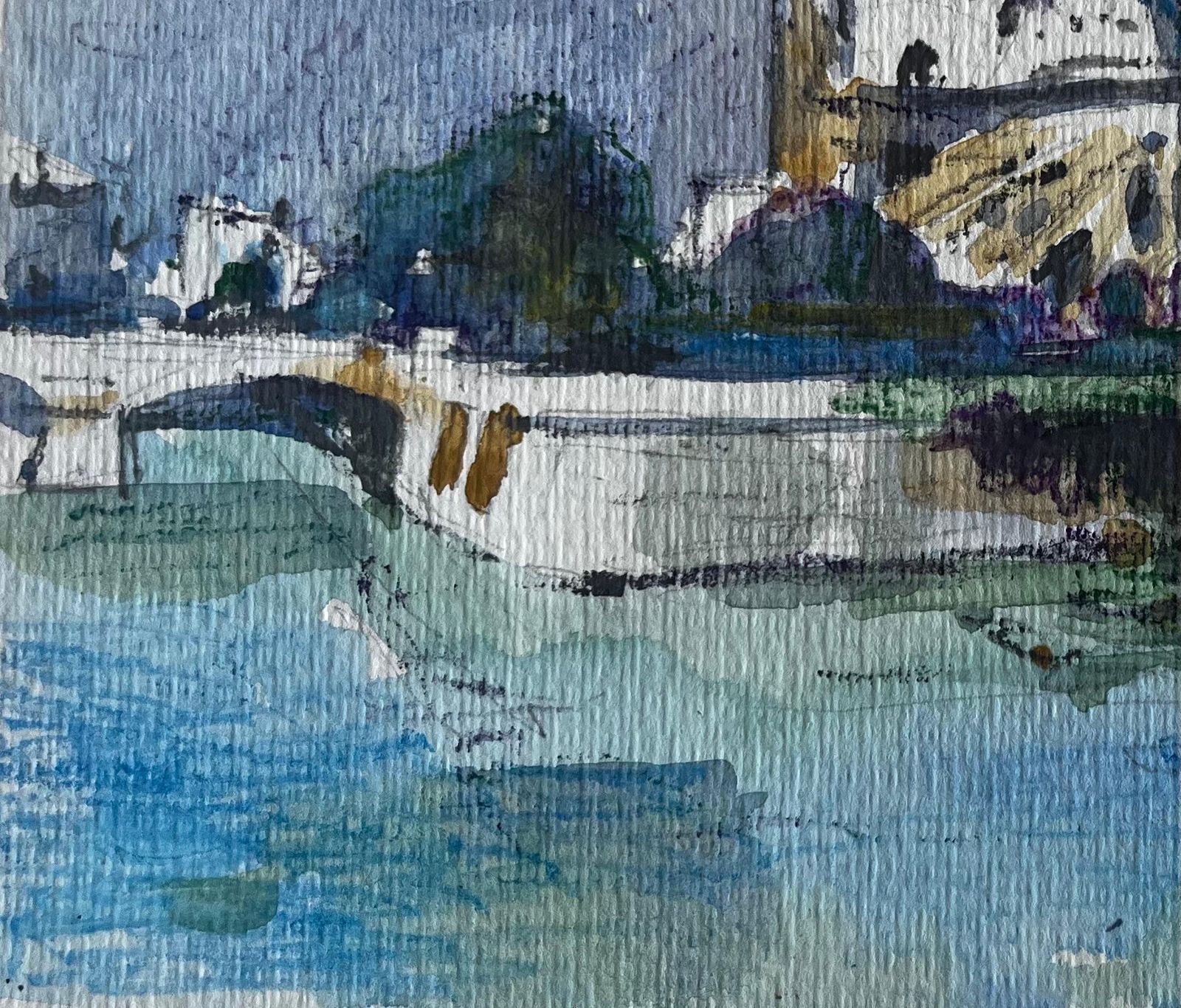 Pierre Neveunotre Dame Cathedral Paris River Seine French Watercolour Cityscape photo vinterior