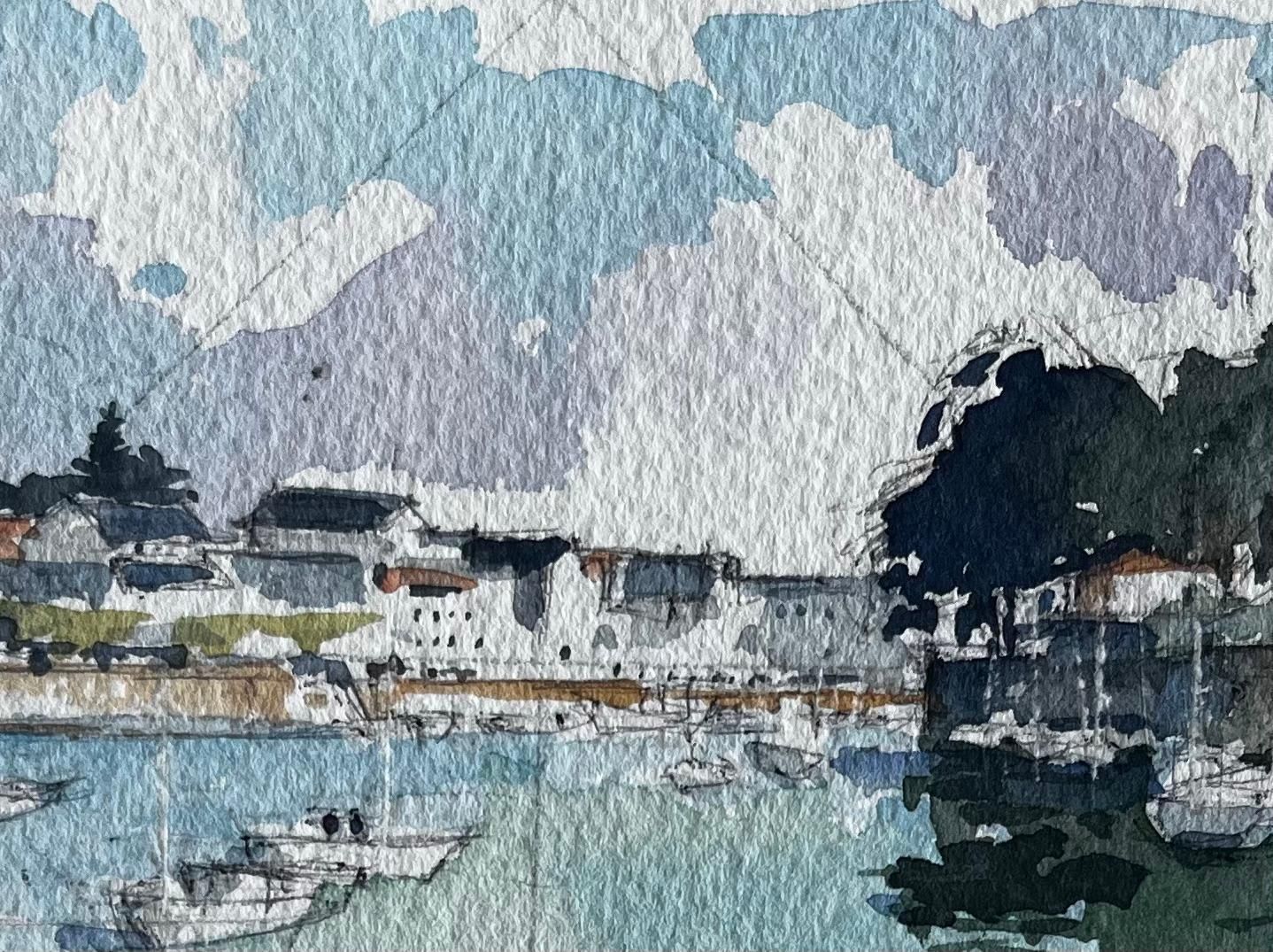 Pierre Neveufrench Brittany Harbour Scene Coastal Watercolour Seascape By Pierre Neveu photo Art