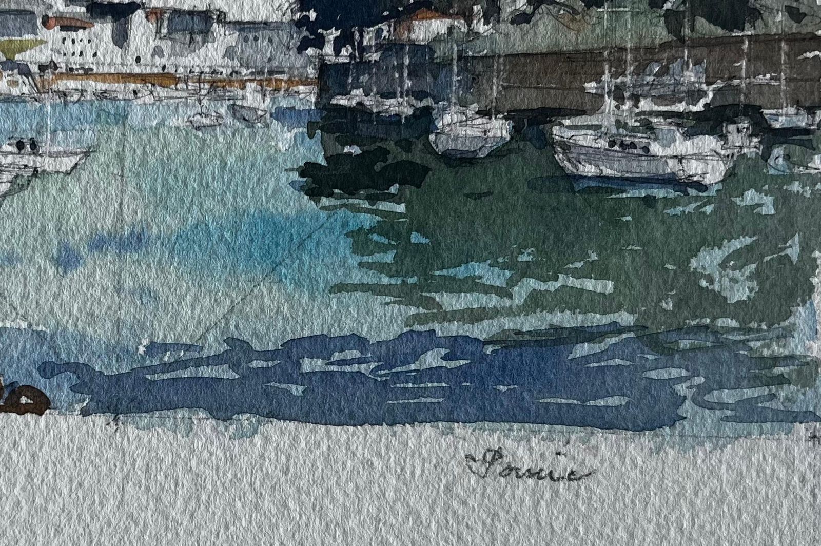 Pierre Neveufrench Brittany Harbour Scene Coastal Watercolour Seascape By Pierre Neveu photo vinterior