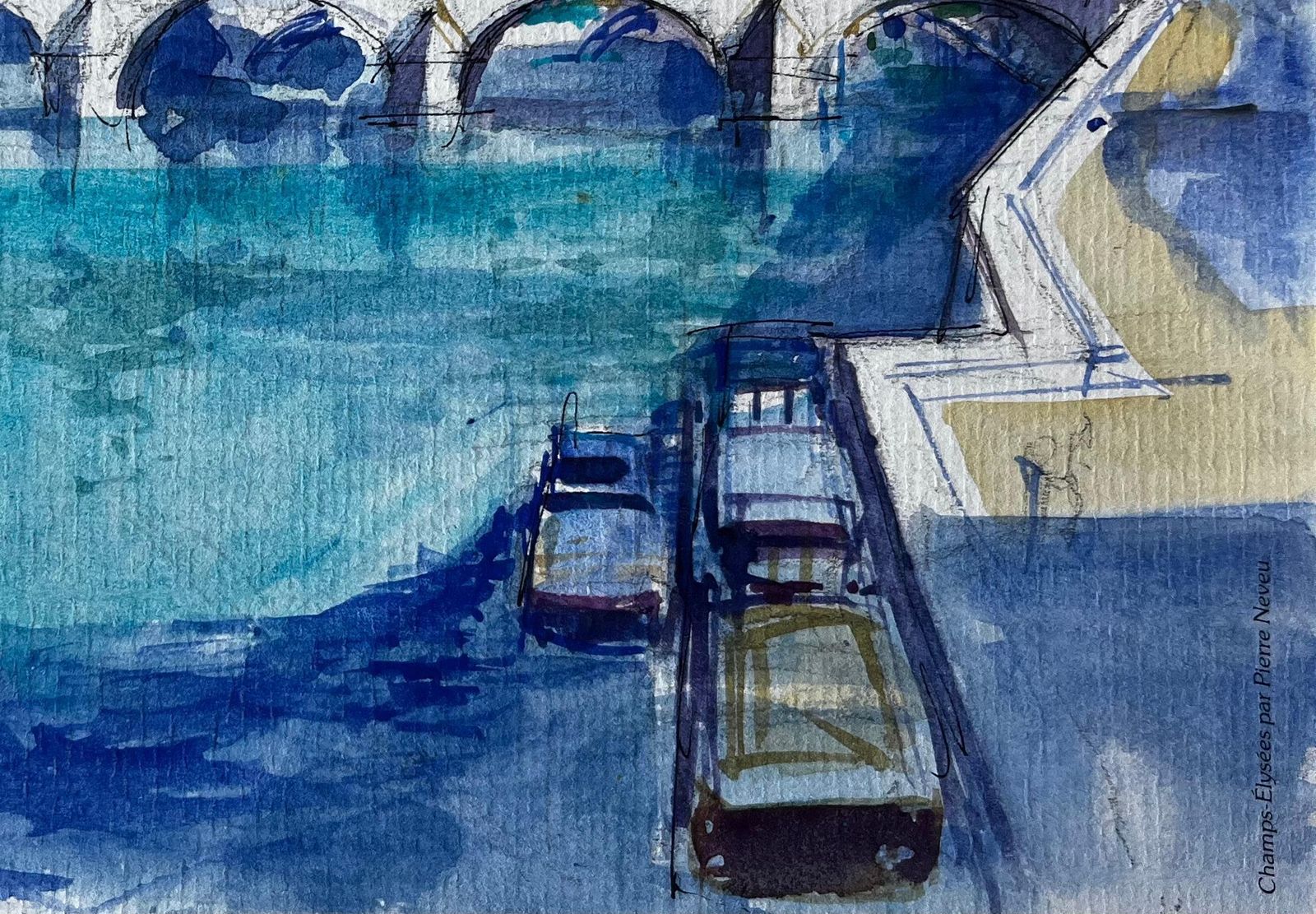Pierre Neveupont Neuf Paris River Seine Bridge French Watercolour Cityscape By Pierre Neveu photo furniture