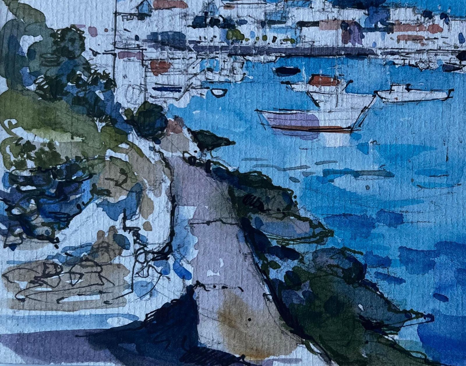 Pierre Neveuharbour At La Trinité Sur Mer Brittany French Coastal Watercolour photo vinterior