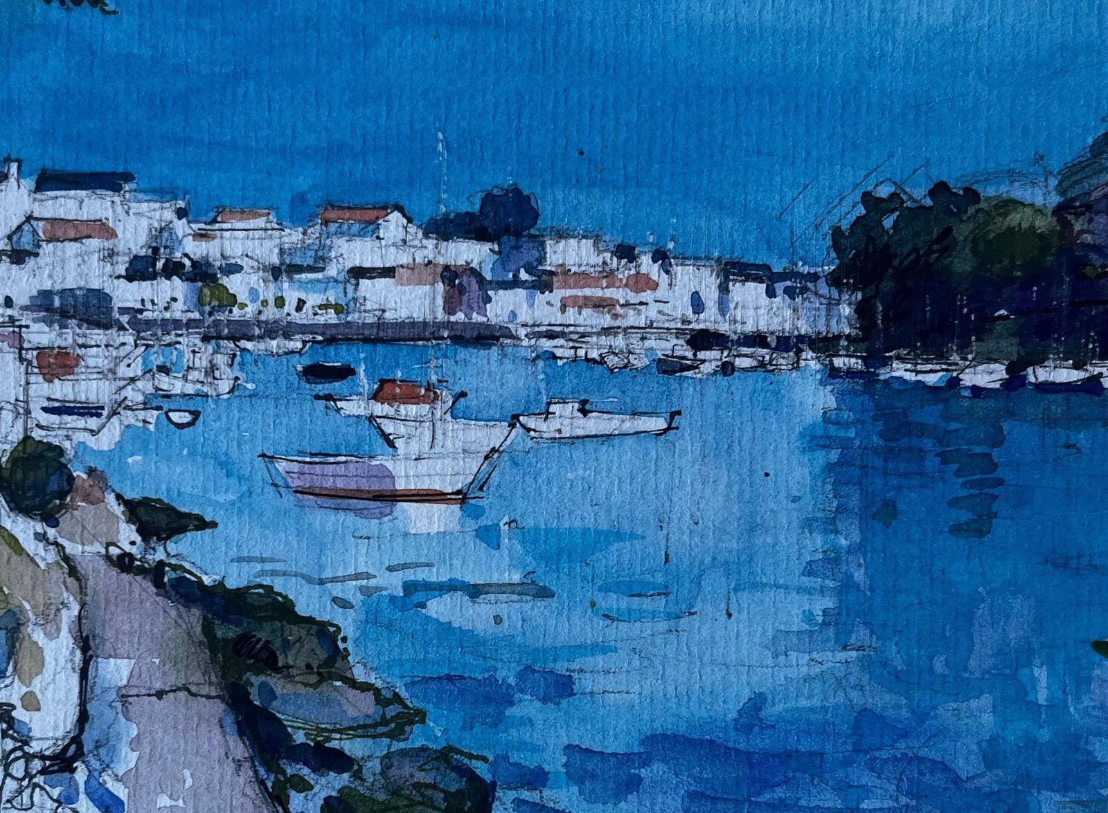 Pierre Neveuharbour At La Trinité Sur Mer Brittany French Coastal Watercolour photo buy