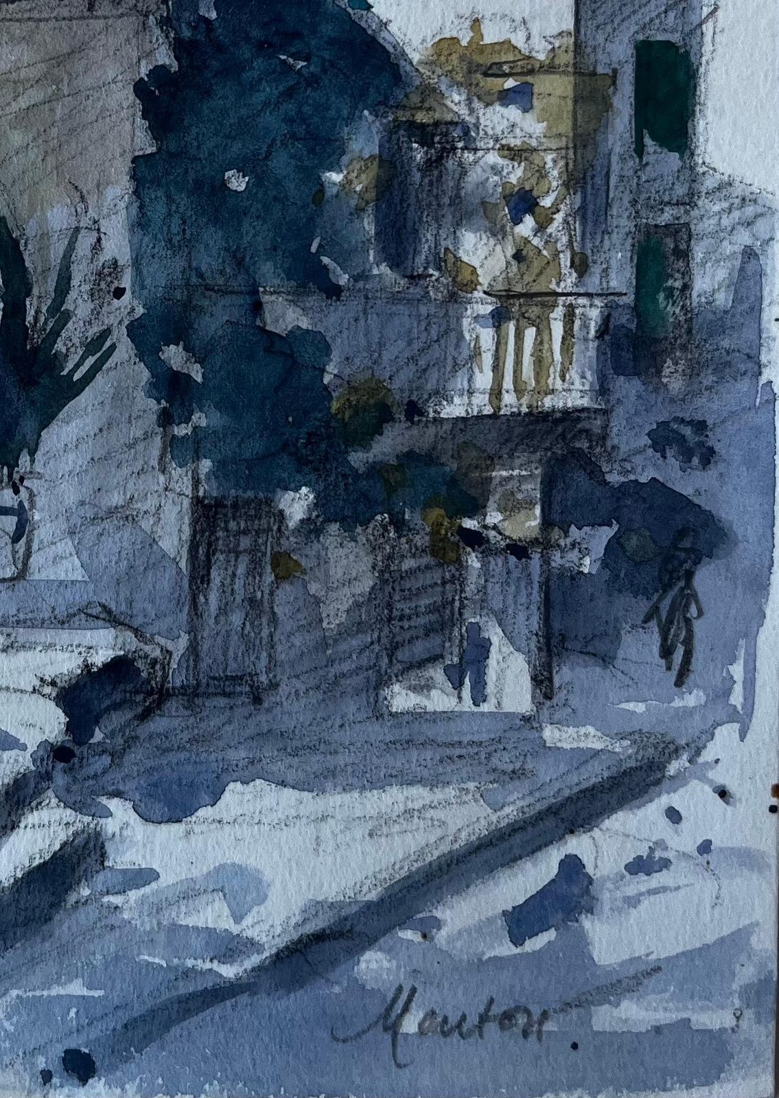 Pierre Neveusunlit Steps In Menton French Riviera Street Scene Watercolour By Pierre Neveu photo 571.0
