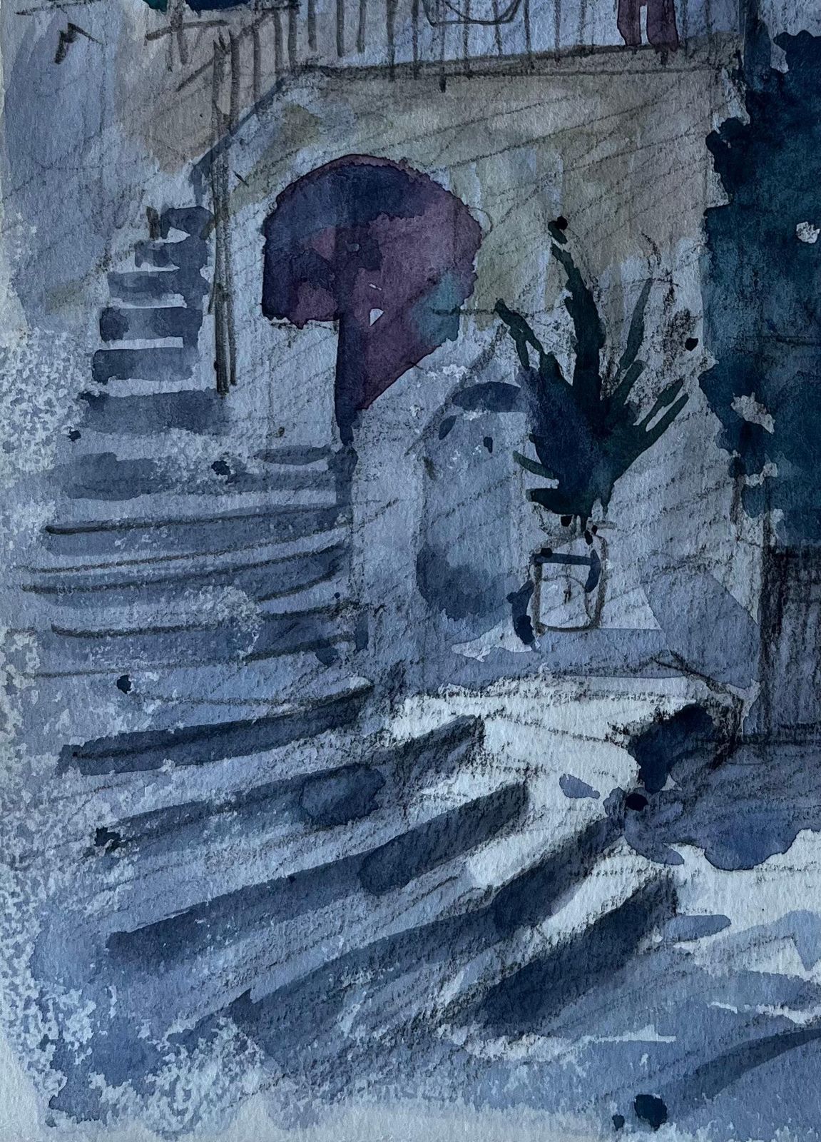 Pierre Neveusunlit Steps In Menton French Riviera Street Scene Watercolour By Pierre Neveu photo vinterior