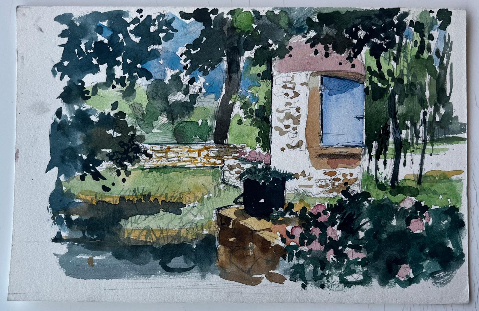 Pierre Neveufrench Garden And Stone House Watercolour By Pierre Neveu photo furniture