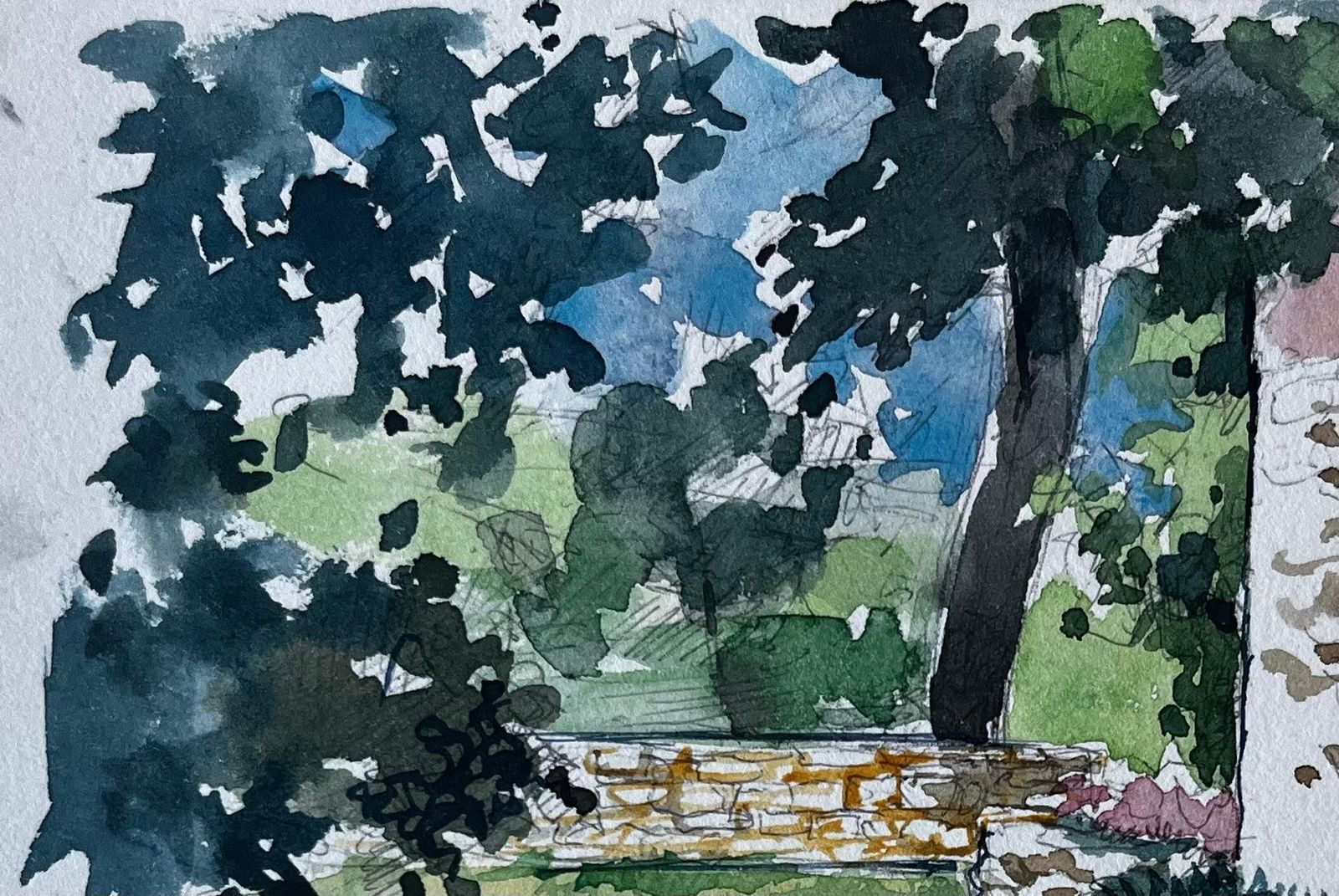 Pierre Neveufrench Garden And Stone House Watercolour By Pierre Neveu photo 529.0