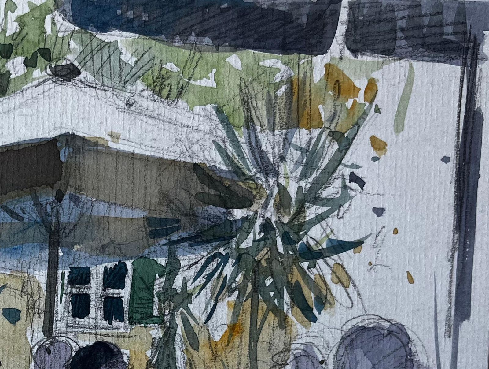 Pierre Neveucafé Terrace Scene With Umbrella French Watercolour By Pierre Neveu photo for sale