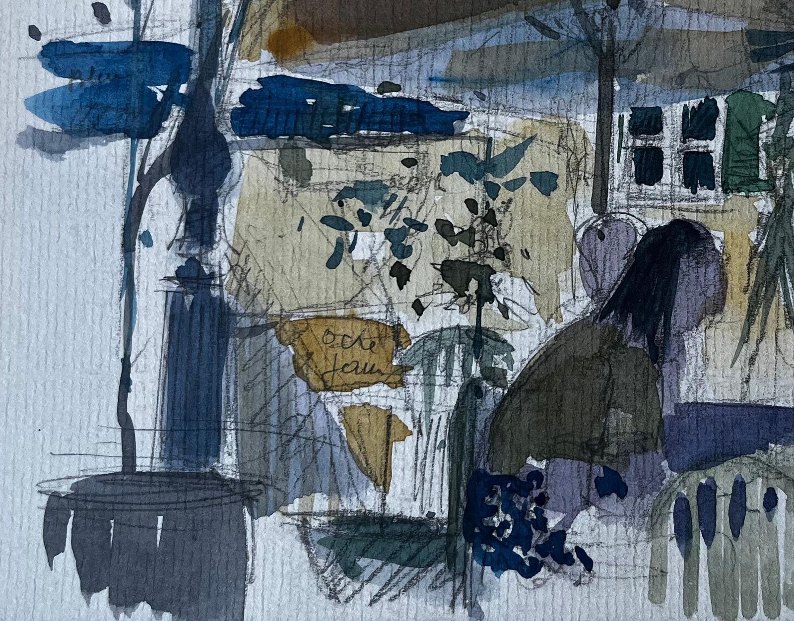 Pierre Neveucafé Terrace Scene With Umbrella French Watercolour By Pierre Neveu photo vinterior