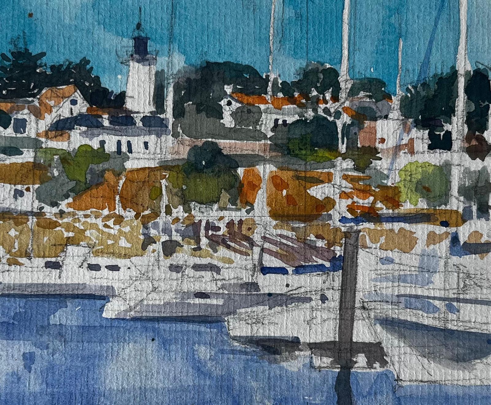 Pierre Neveufrench Lighthouse Harbour Scene Brittany Coast Watercolour By Pierre Neveu photo buy