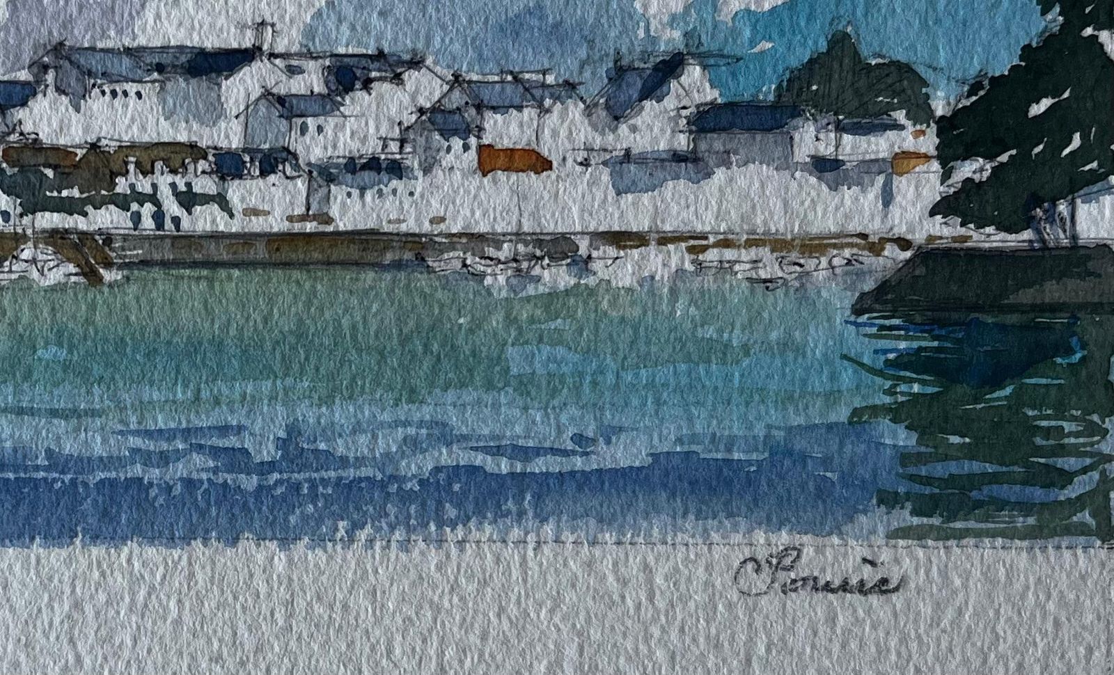 Pierre Neveufrench Brittany Harbour View Coastal Watercolour Seascape By Pierre Neveu photo vinterior