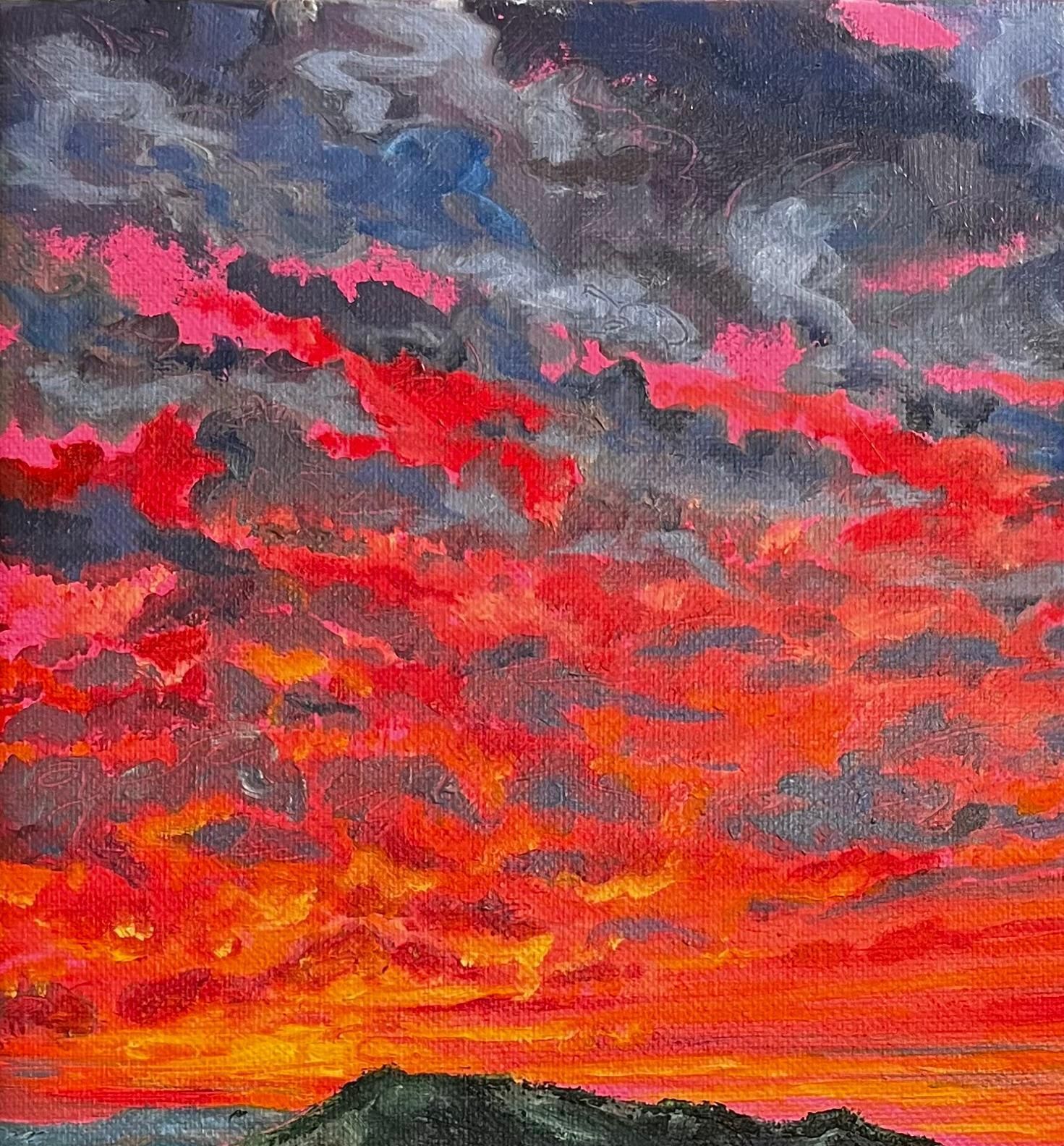 Minty Ramseysunset Over Box Hill Original Oil On Canvas Dramatic Surrey Landscape Painting2024 photo for sale