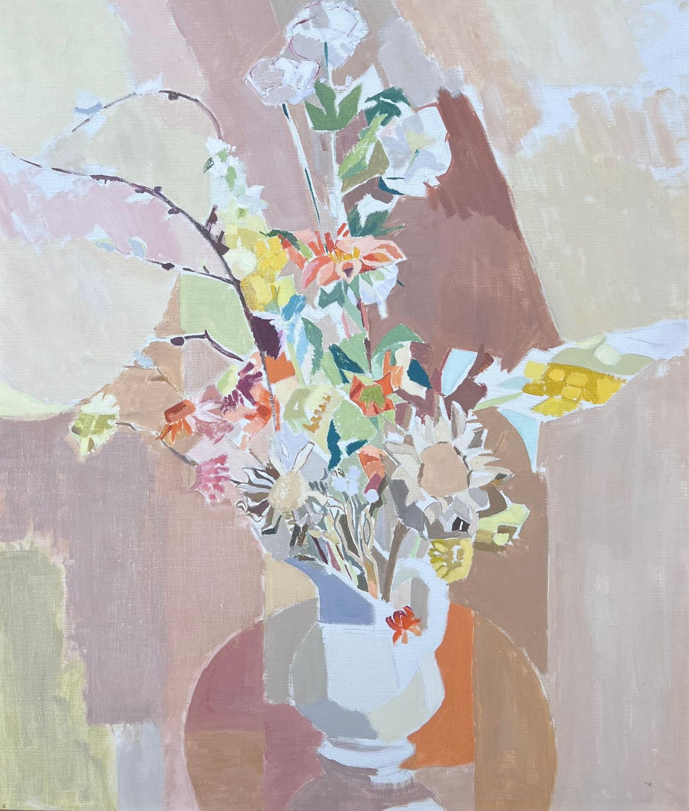 Laure Noetzin Azam (French 1929 2024)fine 20th Century French Post Cubist Oil Painting Still Life Of Flowers Interior photo furniture