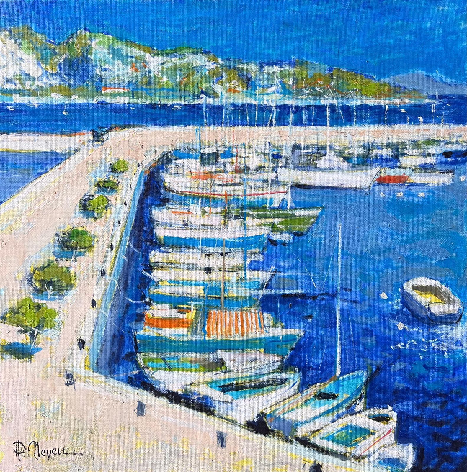 Pierre Neveubright Blue Mediterranean South Of France Port Harbor Post Impressionist Oil photo furniture