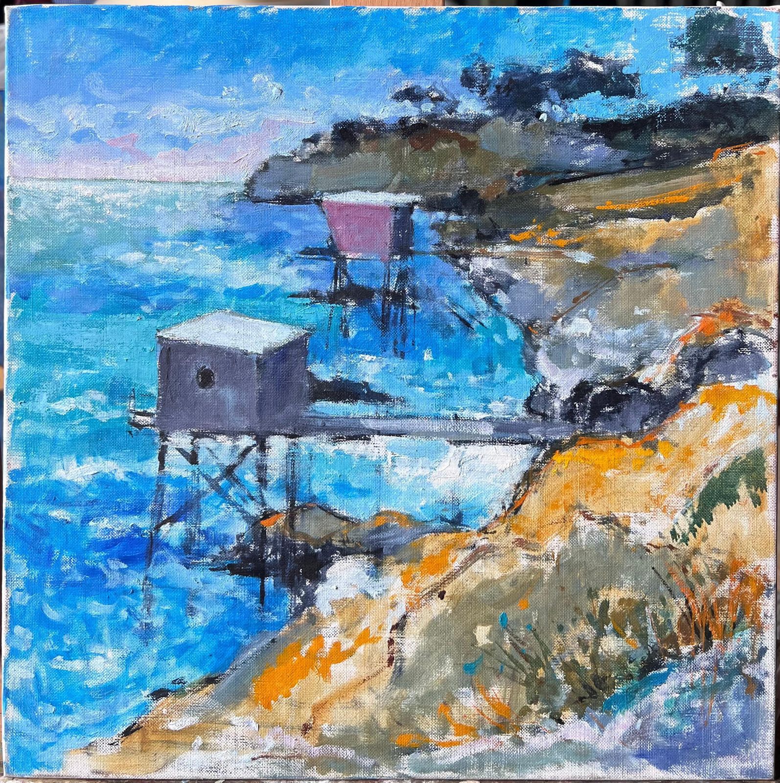 Pierre Neveuclifftop Fishing Cabins Overlooking The Atlantic French Oil Painting photo furniture