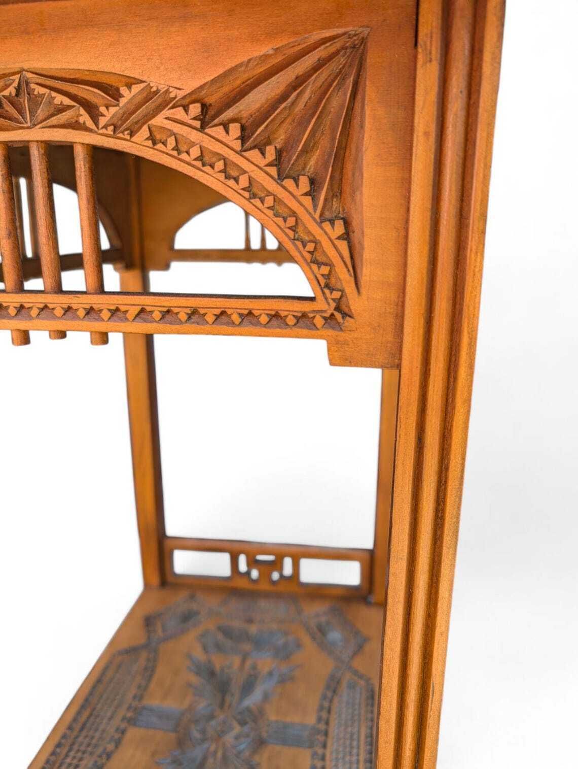 Art Nouveau Side Table  Frisian Chip Carving  Dated 1912  Signed Dutch Folk Art photo vintage