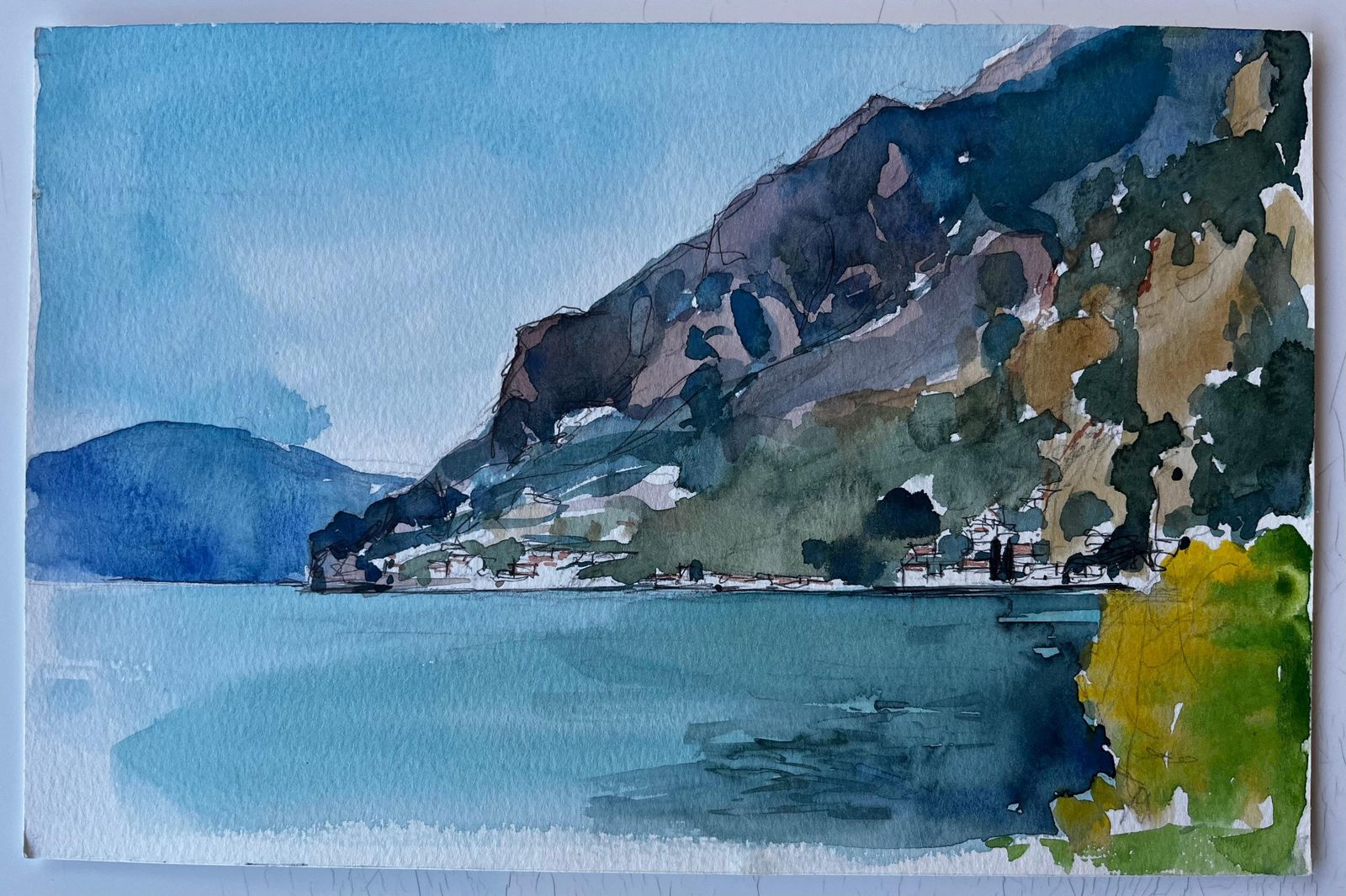 Pierre Neveulakeside Mountain Landscape French Modernist Watercolour By Pierre Neveu photo furniture