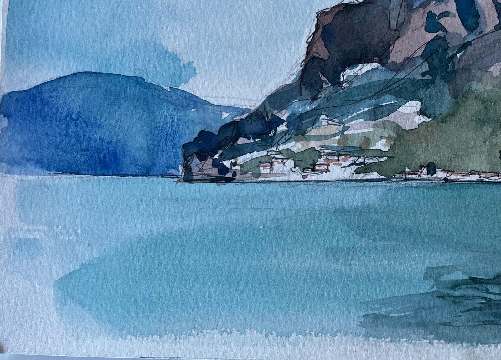 Pierre Neveulakeside Mountain Landscape French Modernist Watercolour By Pierre Neveu photo vinterior