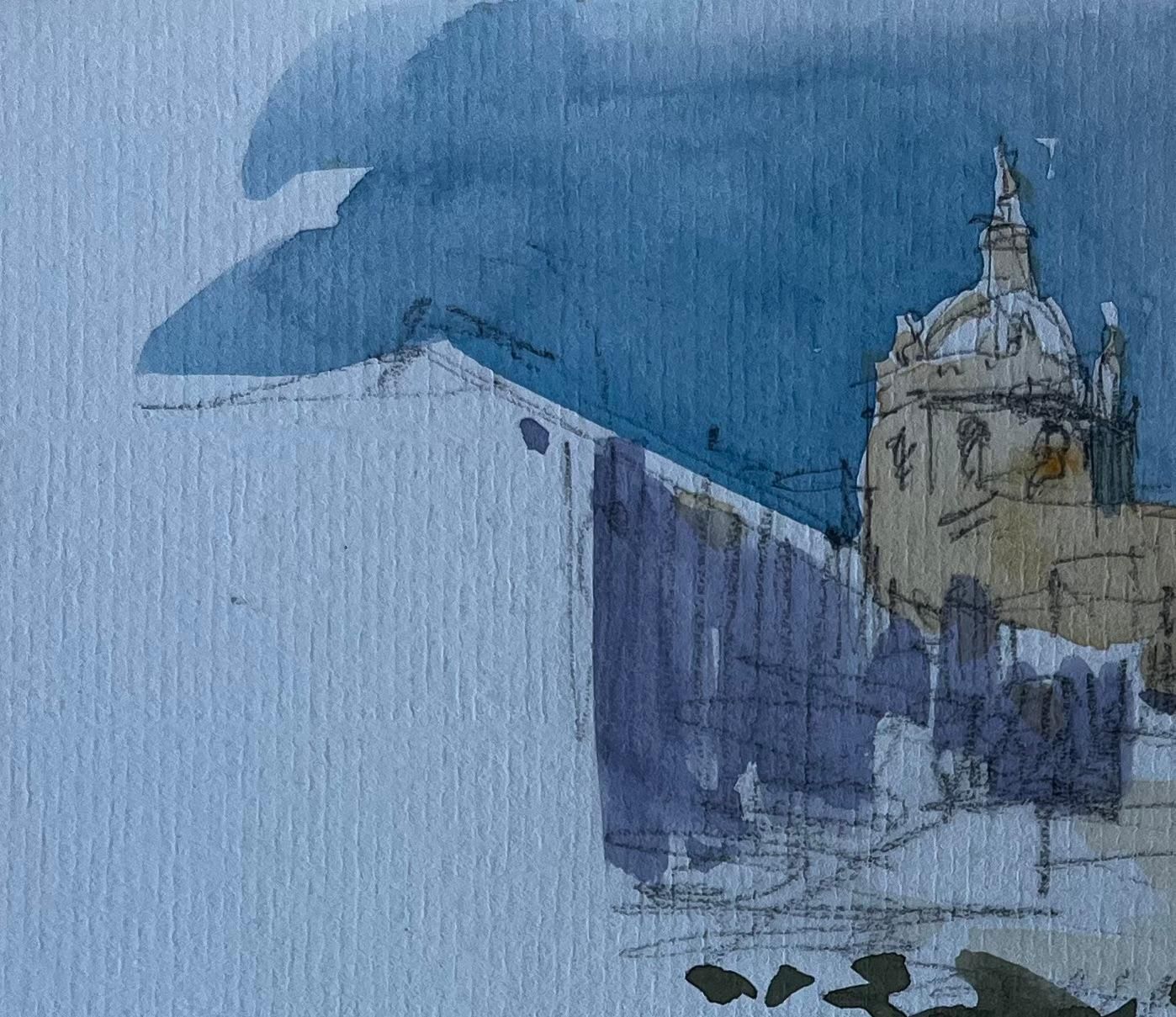 Pierre Neveufrench Hilltop Church At Fontasse Mid Century Watercolour Drawing photo for sale